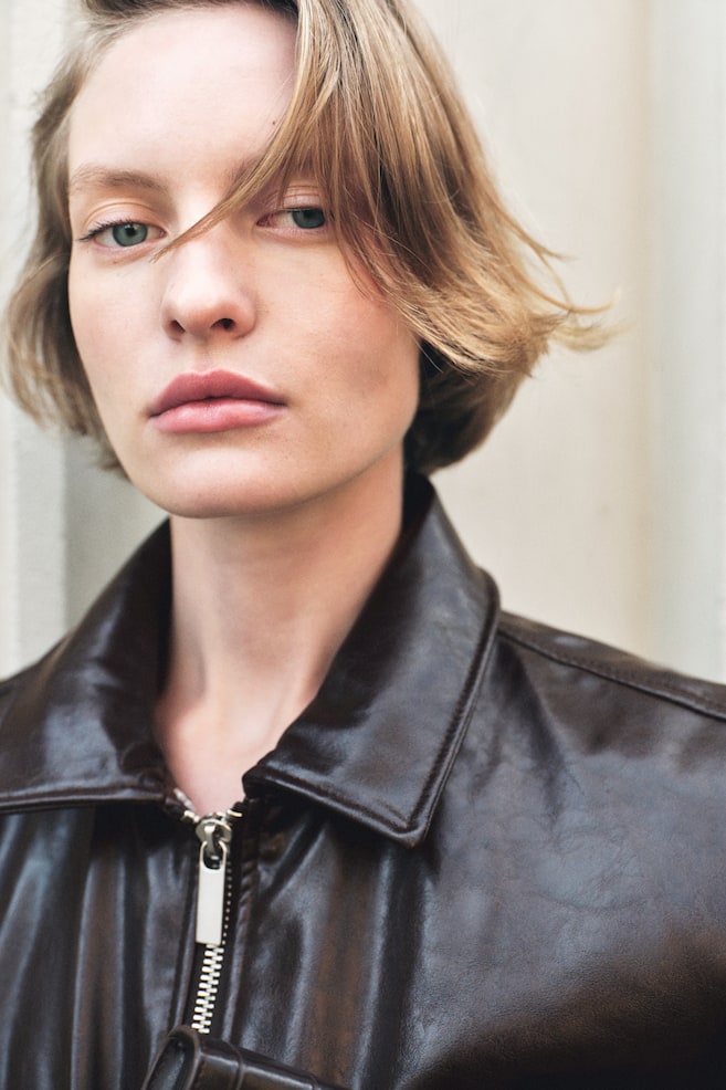Coated Jacket with Detachable Collar - Dark brown - 5