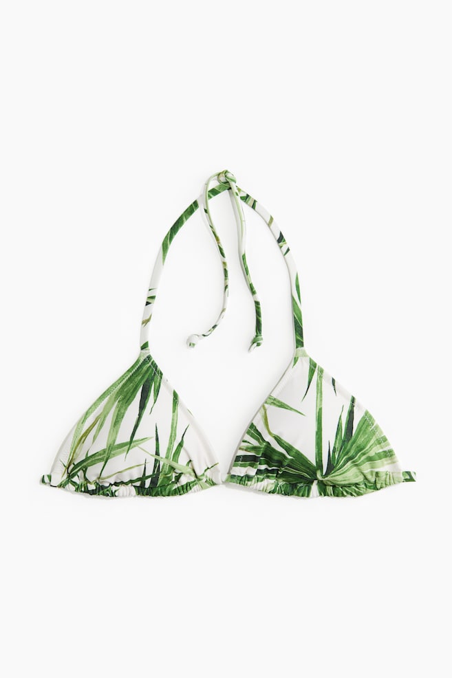 Padded triangle bikini top - White/Green patterned - 1