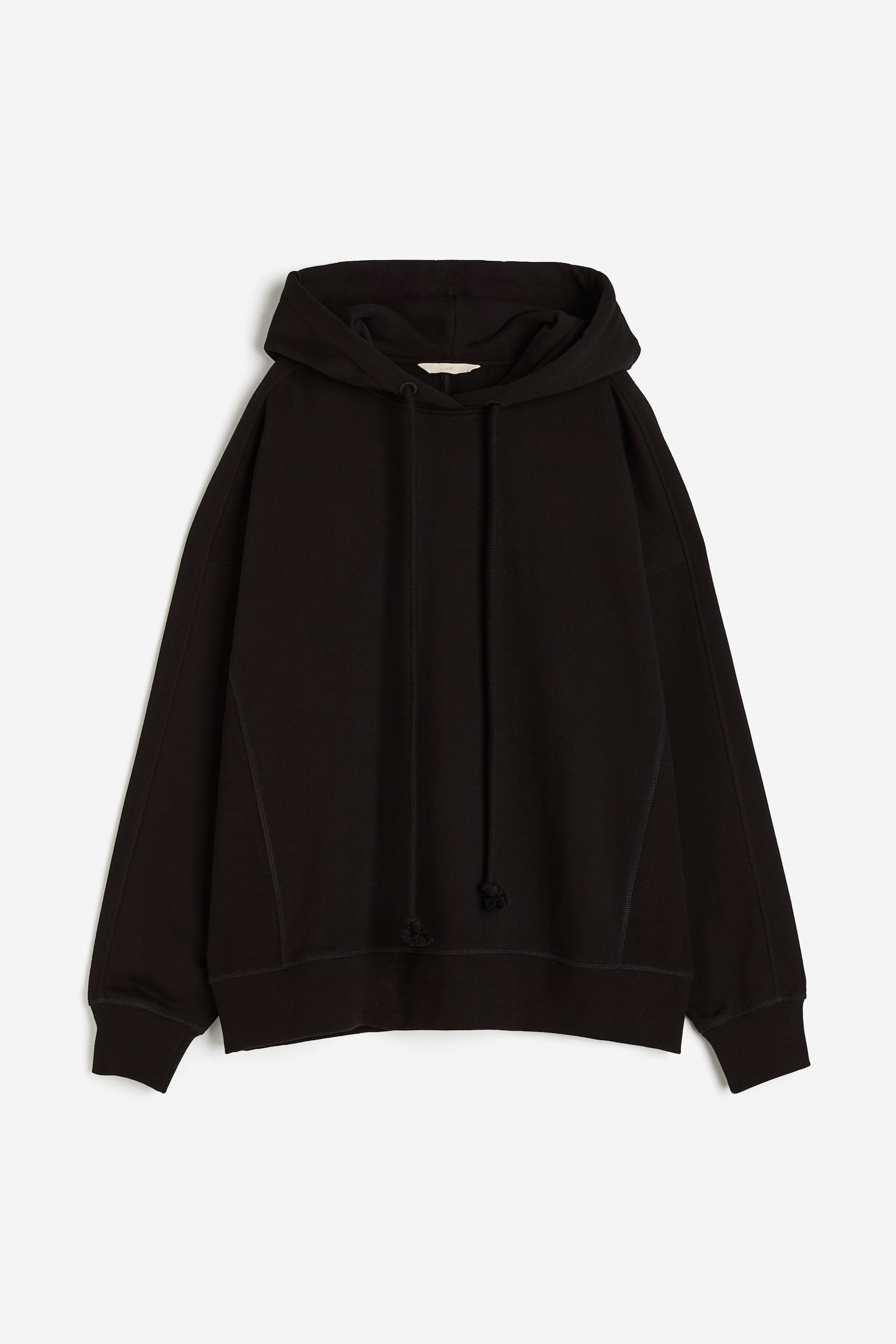 Oversized cotton hoodie - Black/Beige - 1