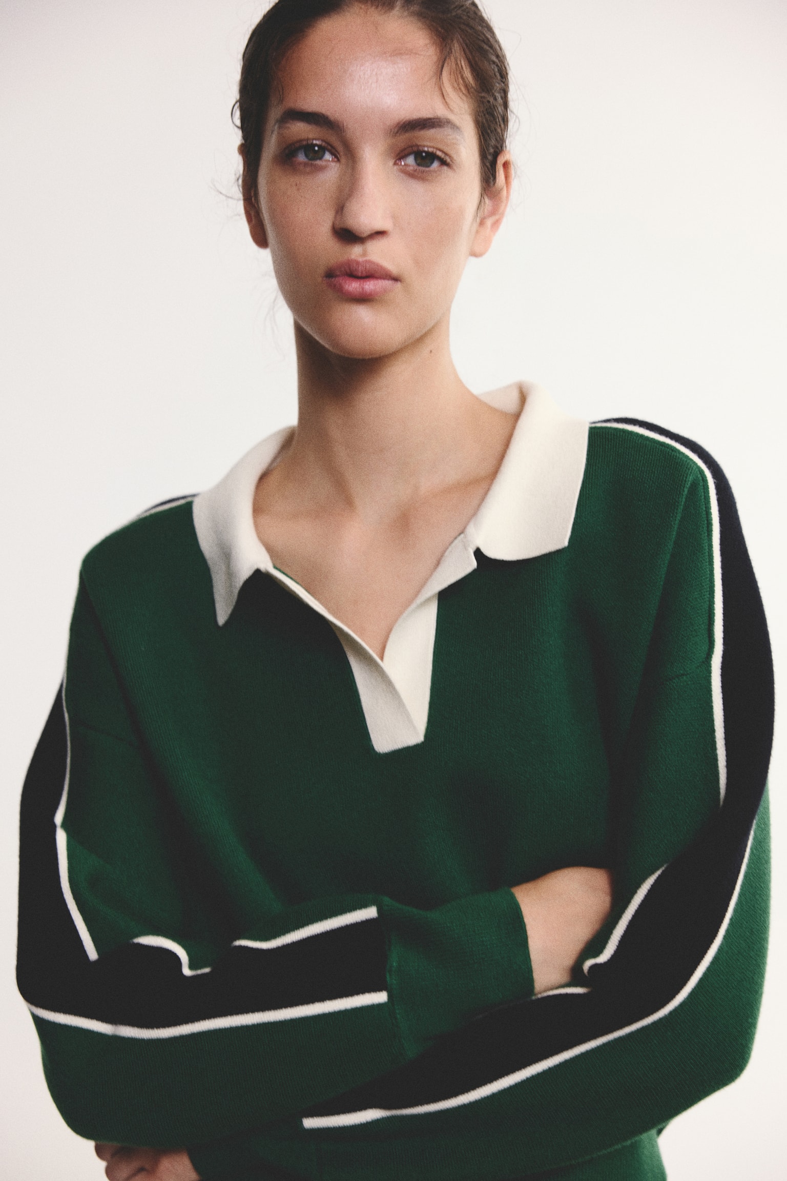 Oversized polo shirt - Dark green/Bright blue/Striped/Navy blue/Striped - 1