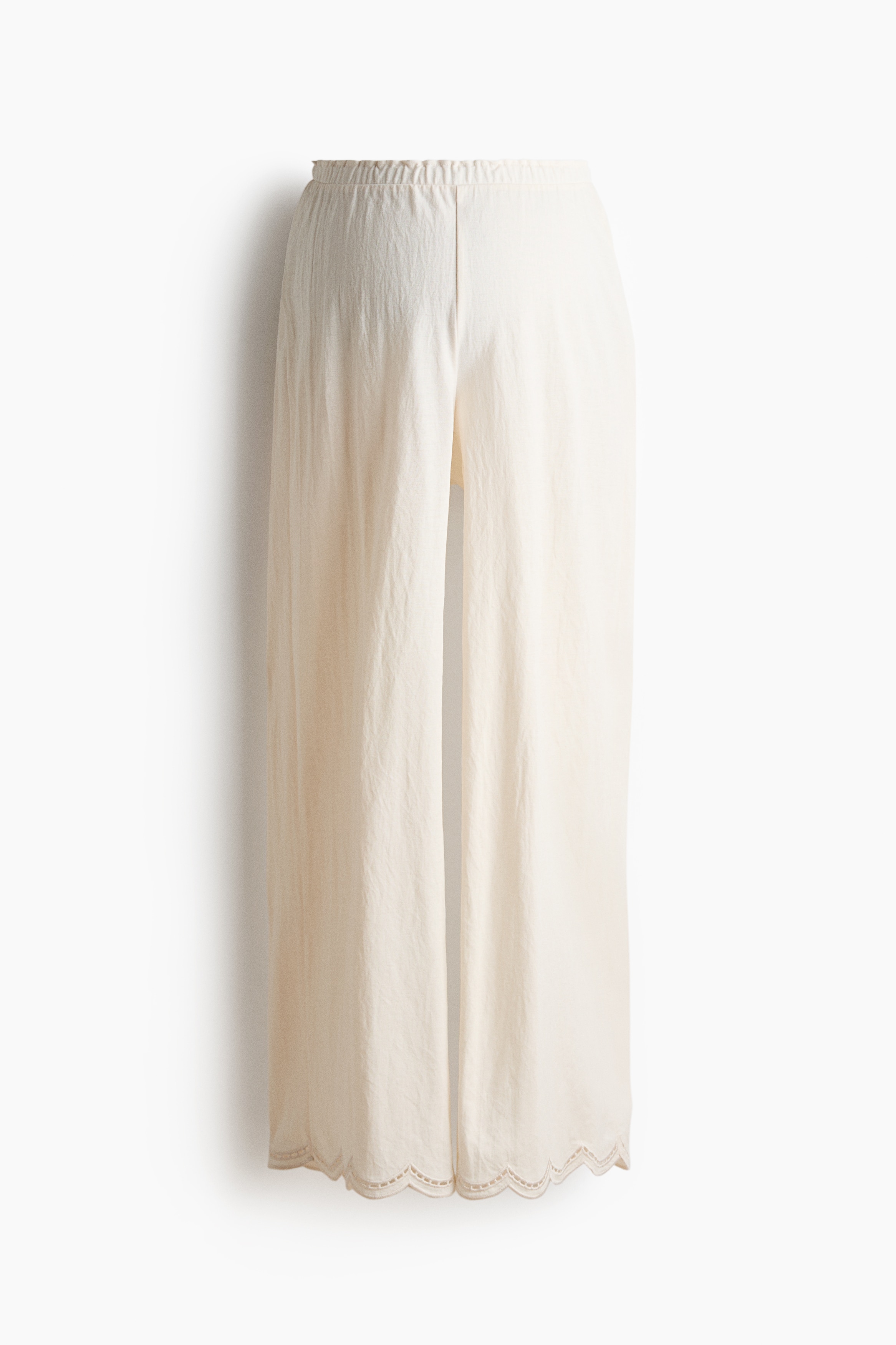 MAMA Scalloped Pull-On Pants - Cream/Dark brown