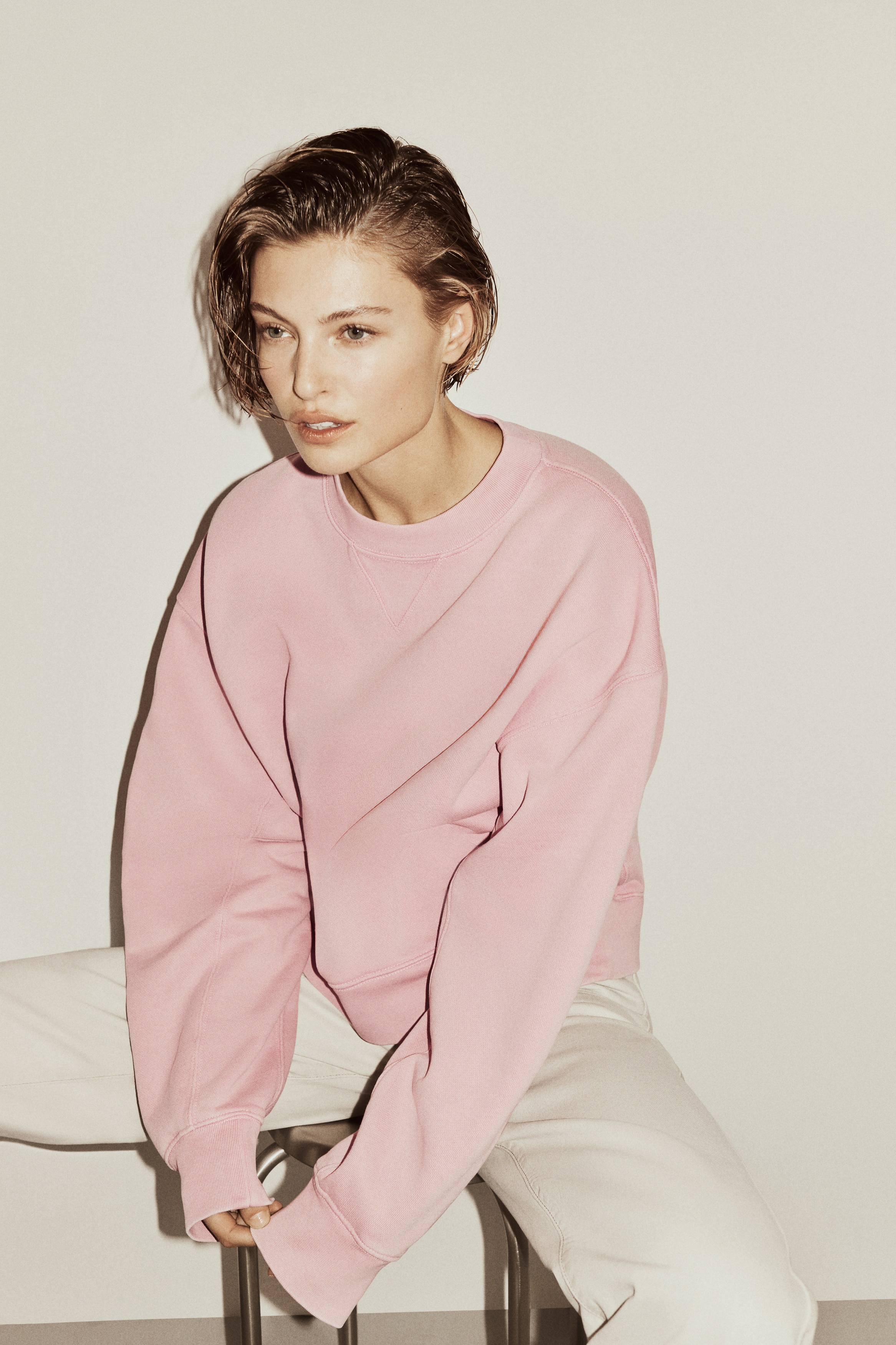 Sweat-shirt en coton - Rose/Jaune clair/Taupe