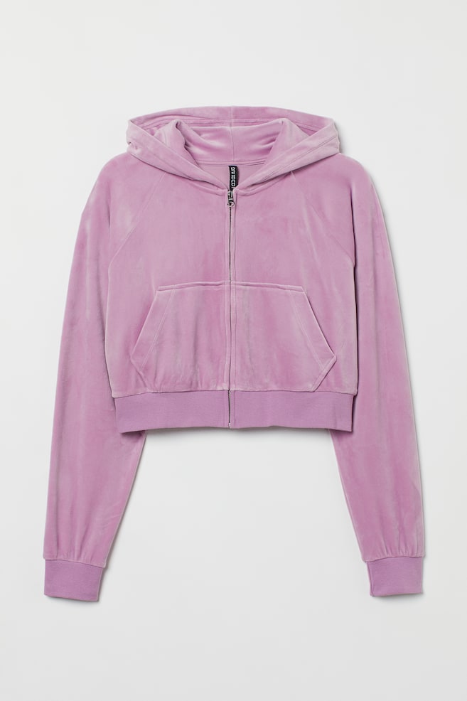 H&M+ Cropped zip-through hoodie - Light purple/Brown - 1