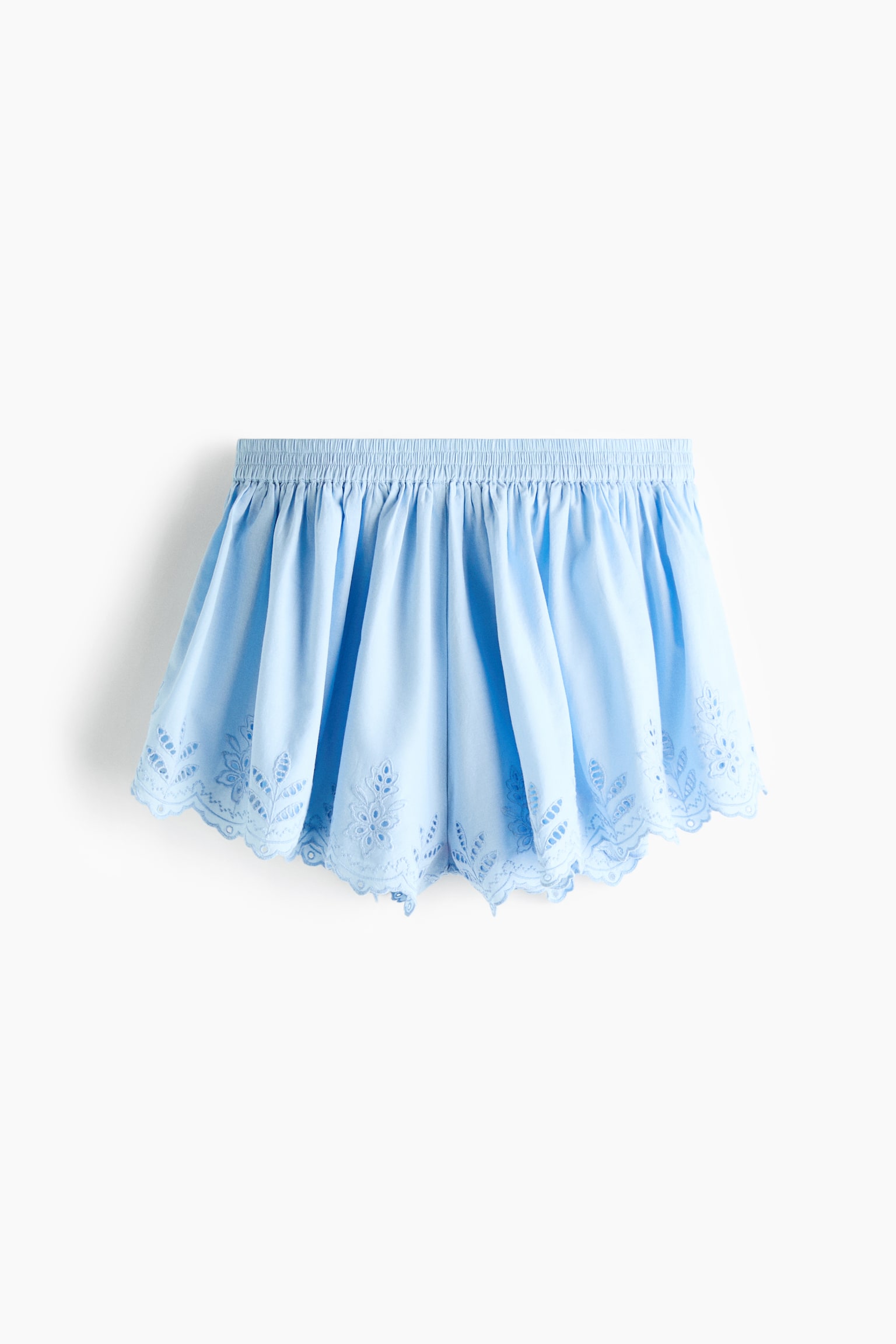 Broderie anglaise pull-on shorts - Light blue - 1