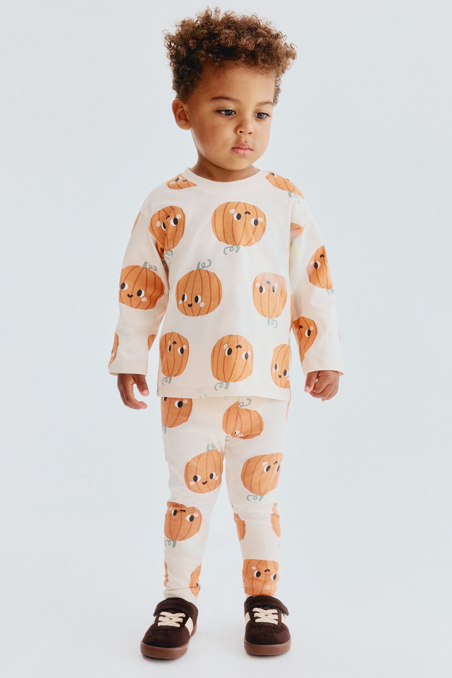 2-piece printed cotton set - Light beige/Pumpkins/Black/Skeleton/Dark grey/Ghosts - 1