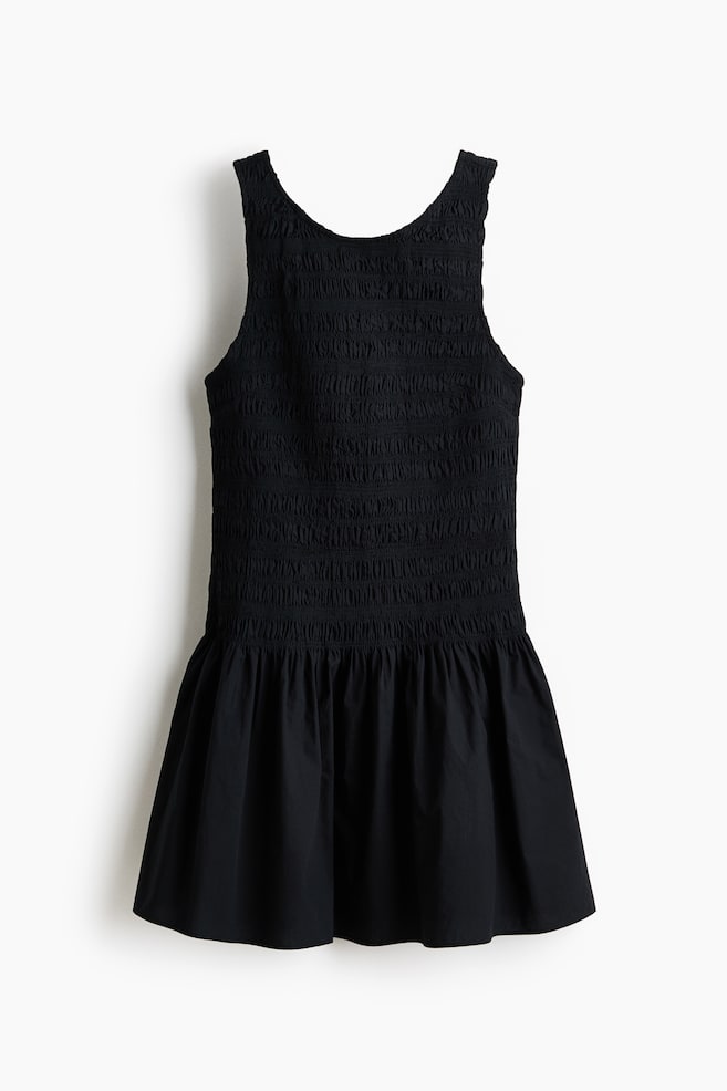 Smocked cotton dress - Black/White/Blue floral - 1