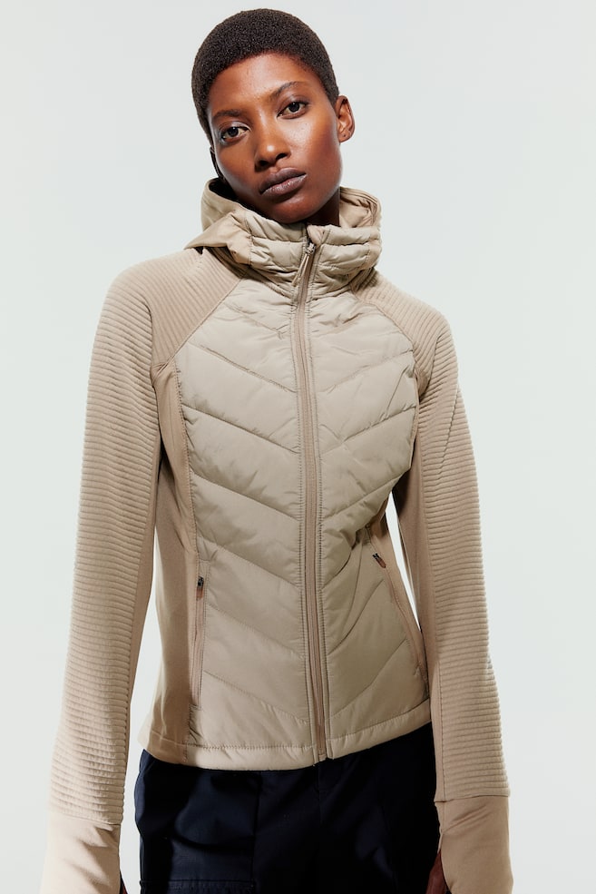 Padded hooded outdoor jacket - Beige/Black - 7