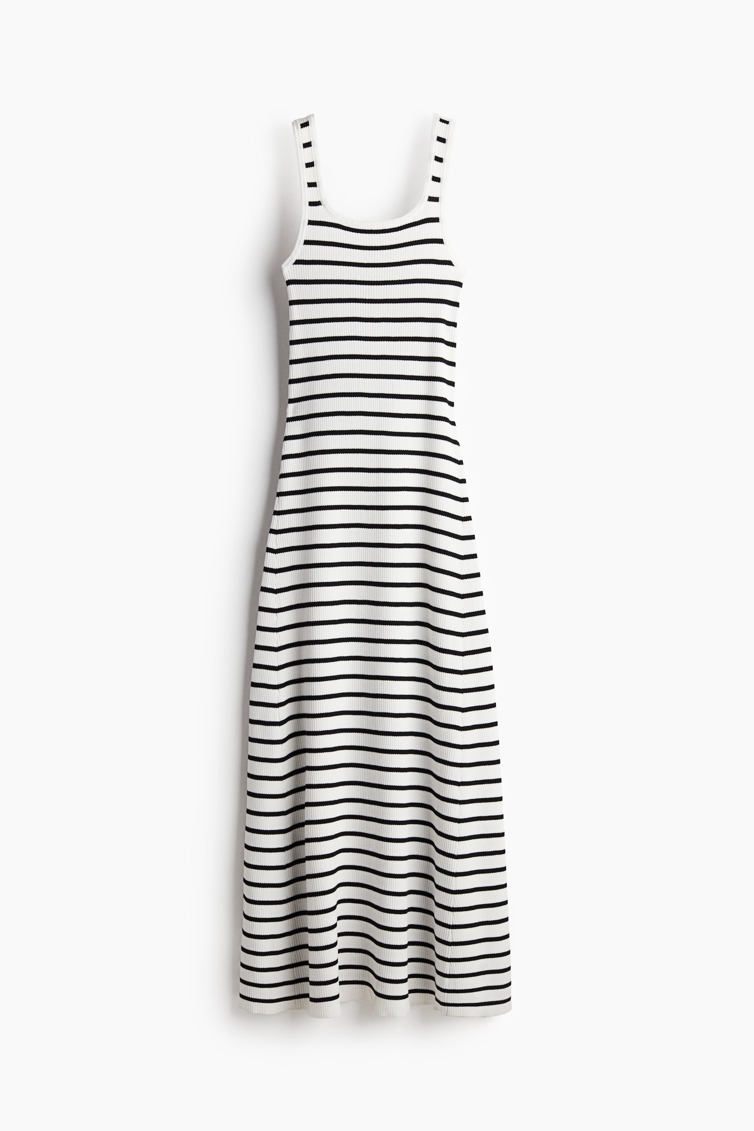 Flared Skirt Rib Knit Dress - White/Stripe/Black/Stripe/Cream/Black - 2