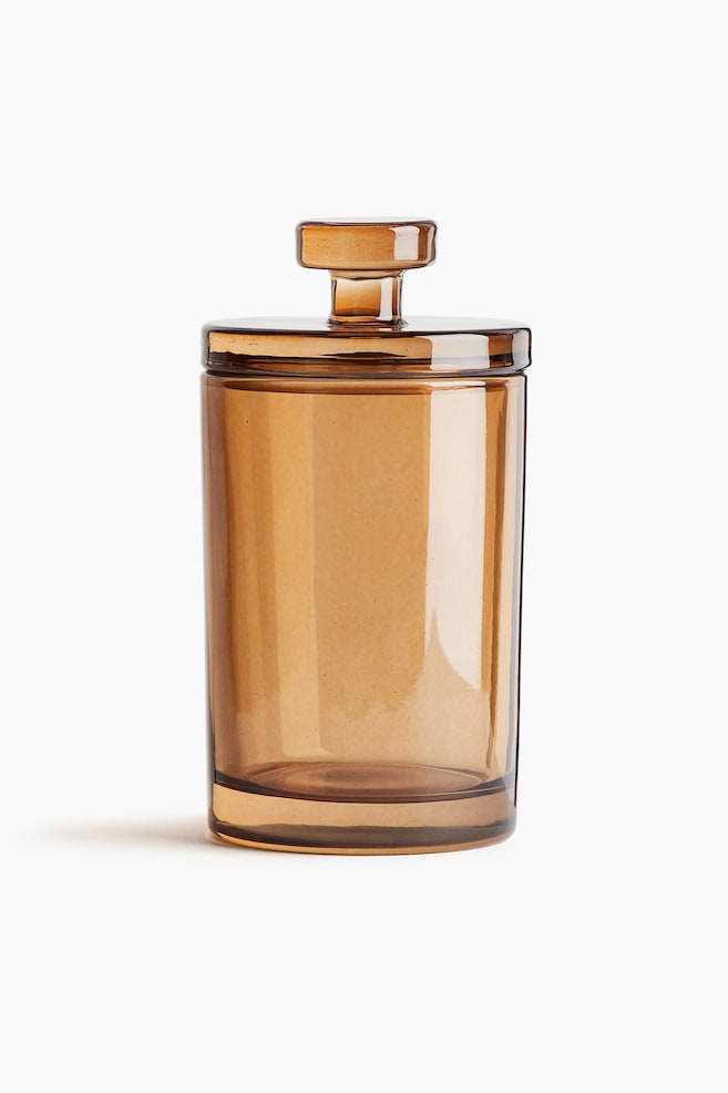 Slank glasskrukke med lokk - Brun/Transparent - 1