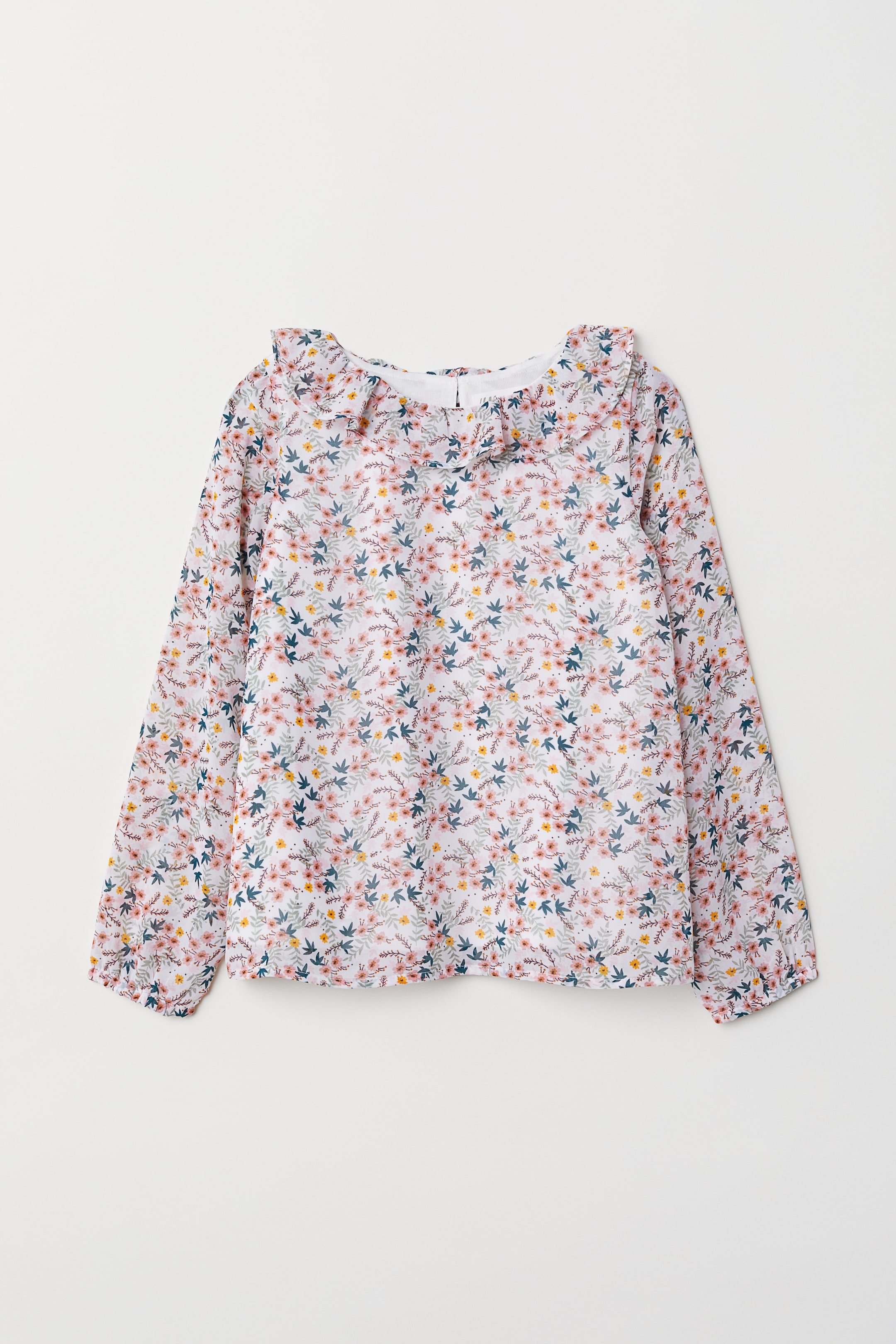 Blouse with a frilled collar - Long sleeve - White/Floral - Kids | H&M GB