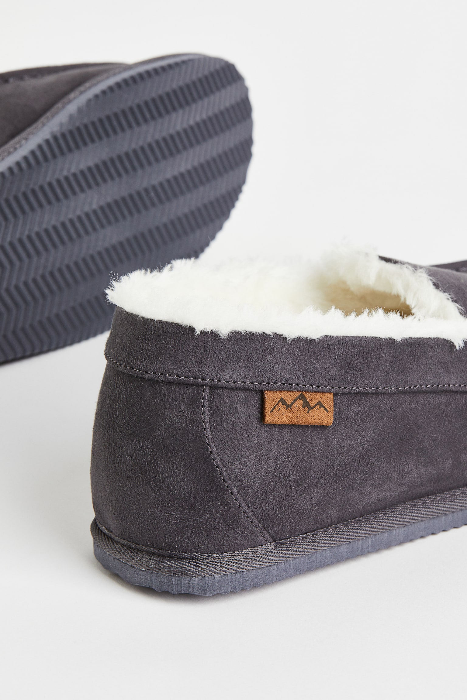 Teddy-lined slippers - Dark grey/Dark blue - 3