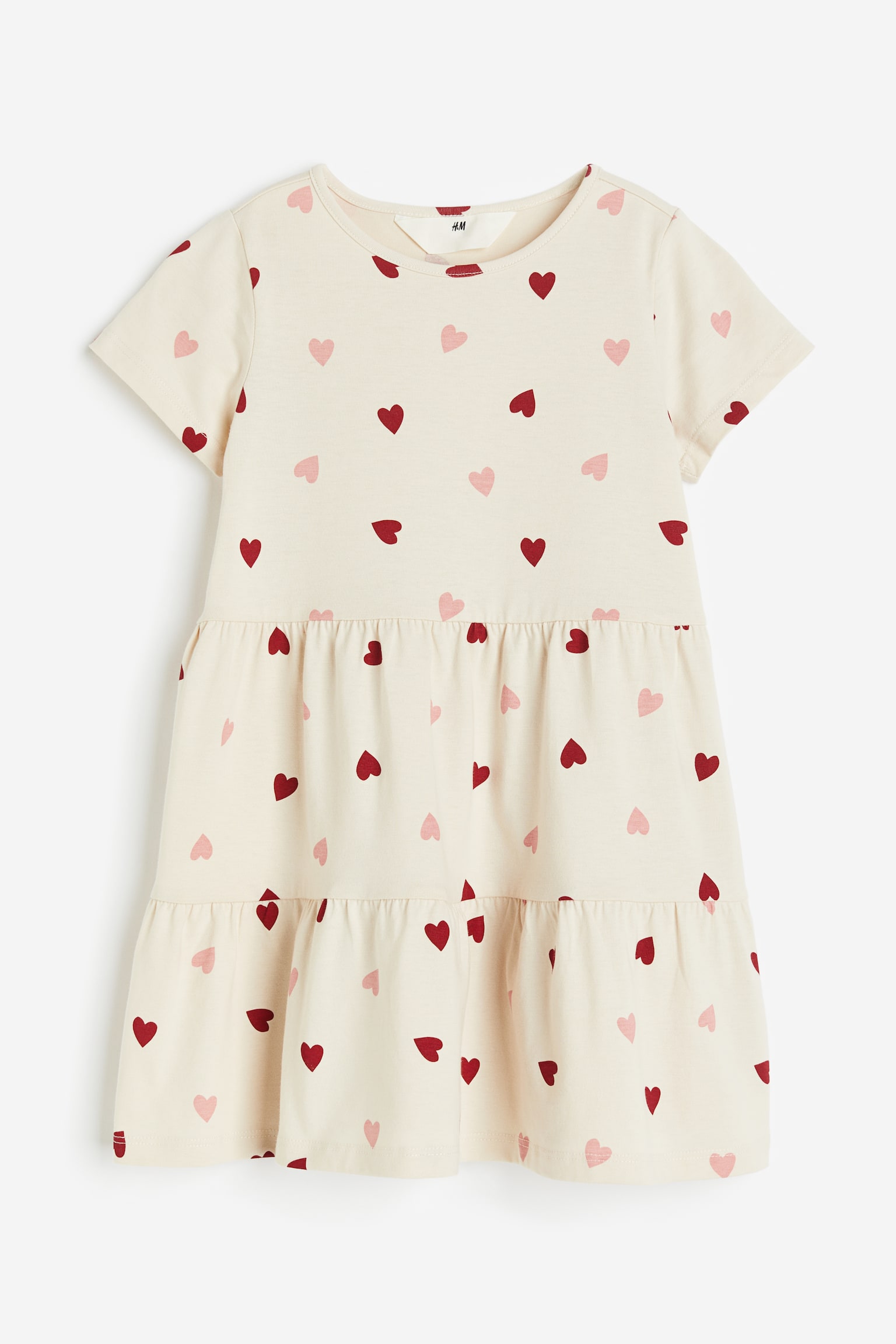 Cotton Jersey Dress - Light beige/Hearts - 1
