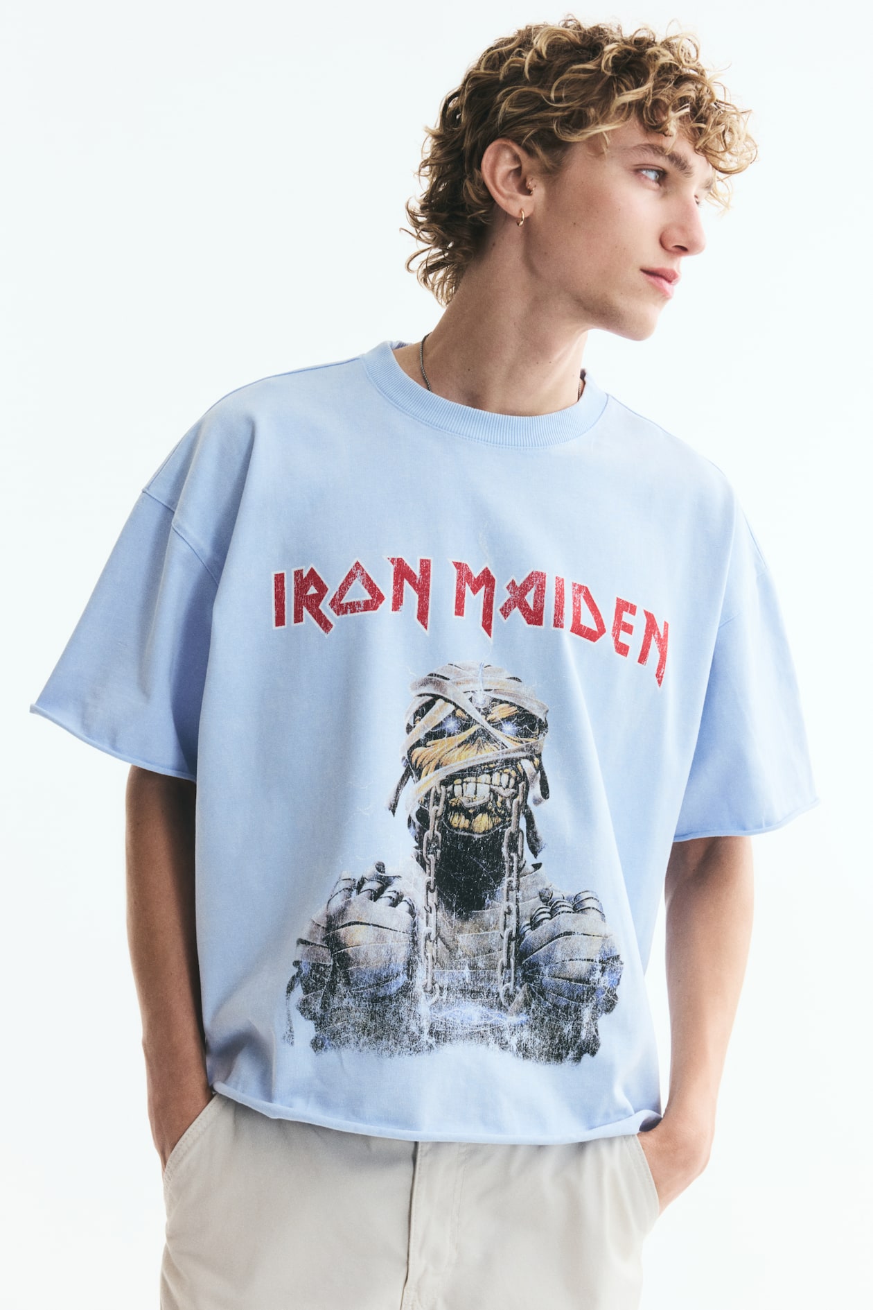 Oversized Fit Printed Raw-Edge Cotton T-Shirt