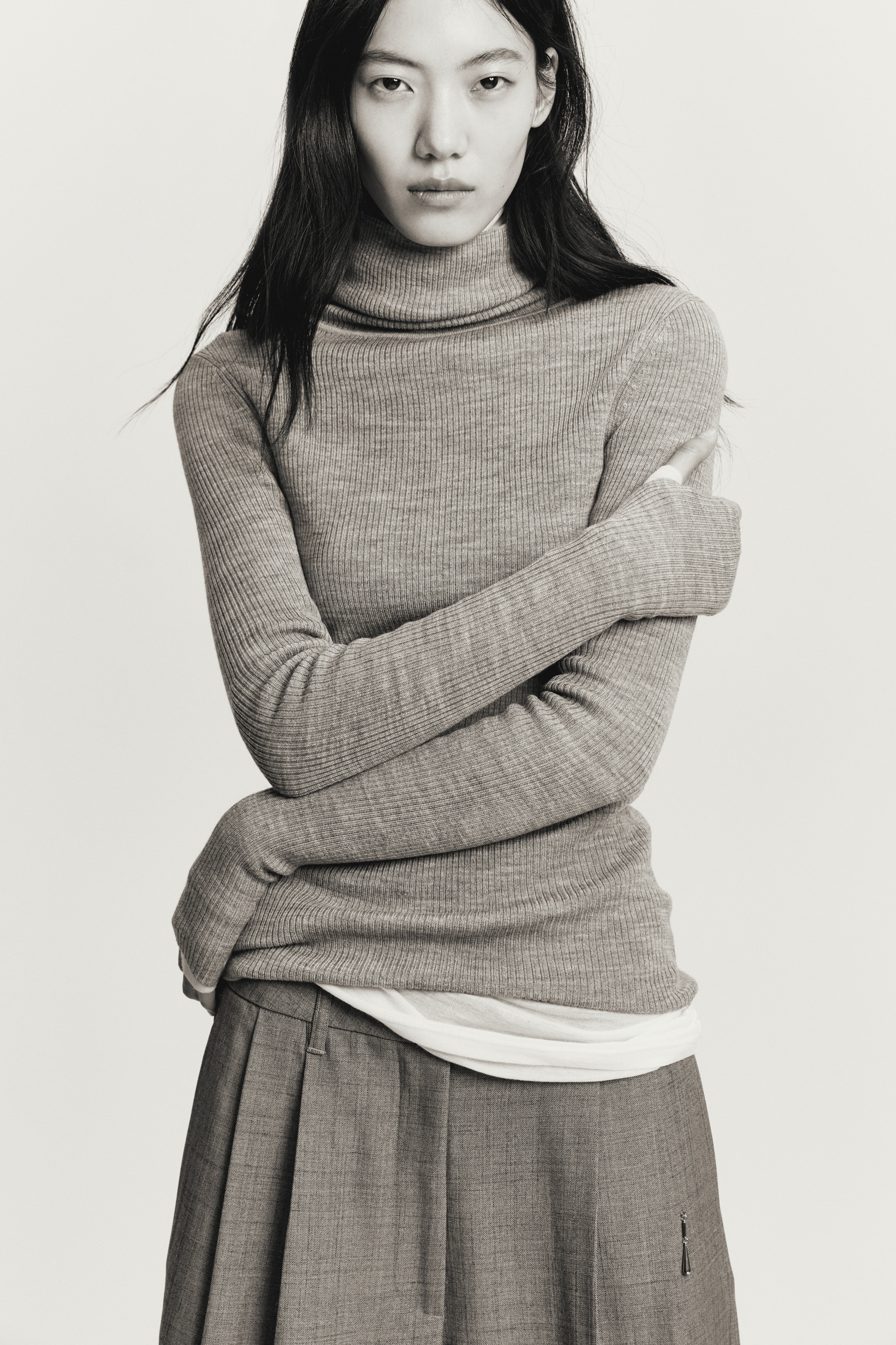 Top de cuello alto en lana merino - Gris jaspeado