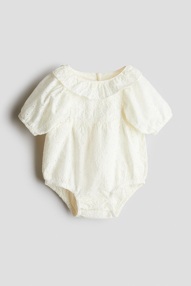 Eyelet Embroidered Romper Suit - Cream - 1