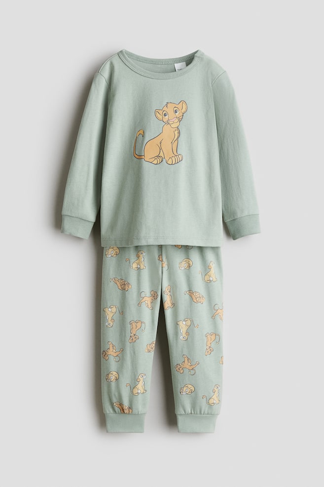 Printed cotton pyjamas - Dusty green/The Lion King/Light turquoise/Mickey Mouse - 1