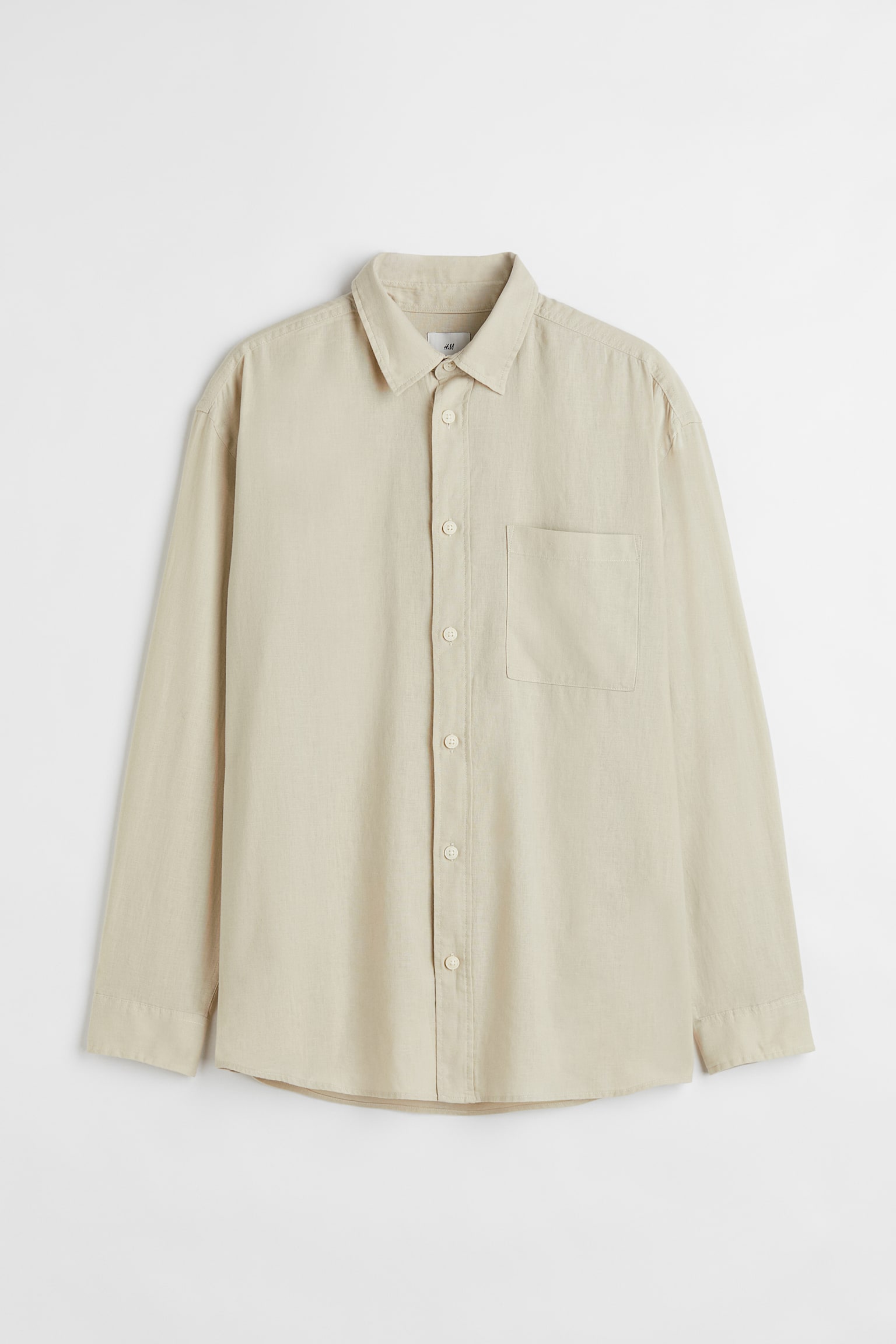 Relaxed Fit Linen Blend Shirt - Light beige/Light khaki green/White - 1