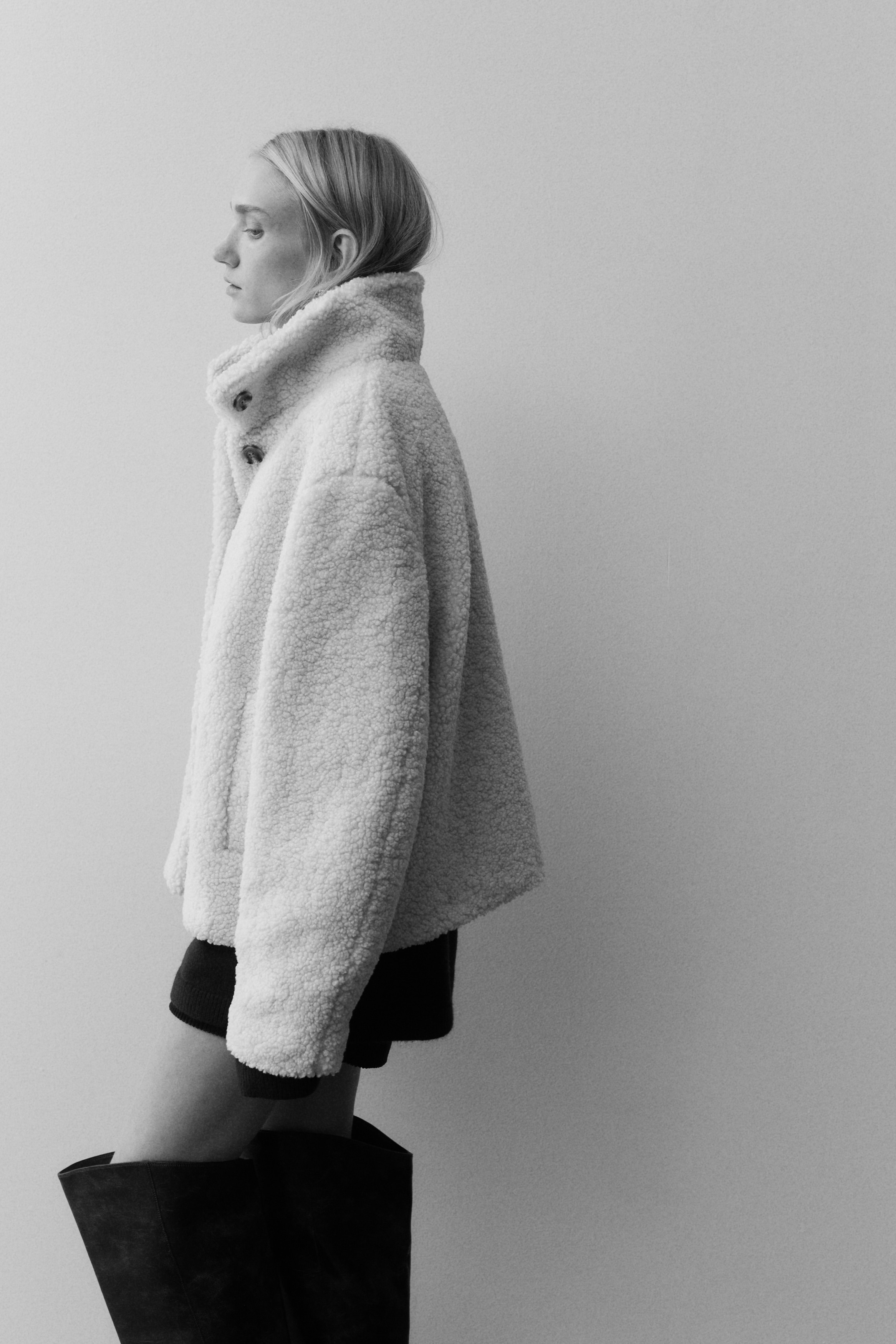 Femme - Teddy jacket Crème - Size: L  - H&M