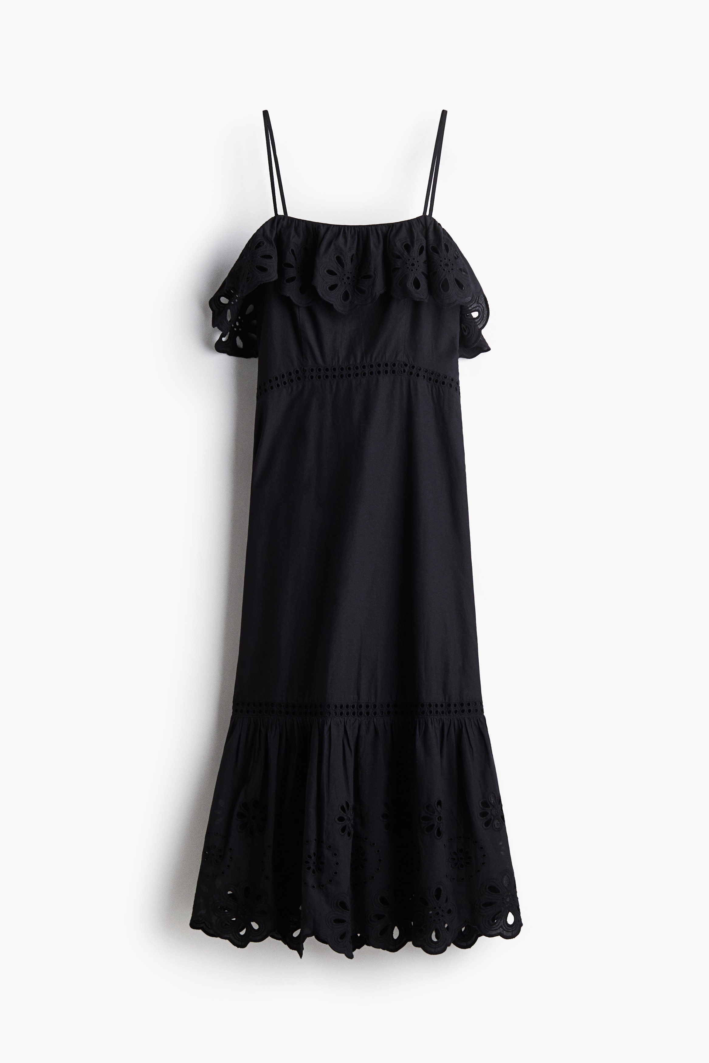 Baumwollkleid mit Broderie Anglaise - Schwarz/Puderrosa/Rot