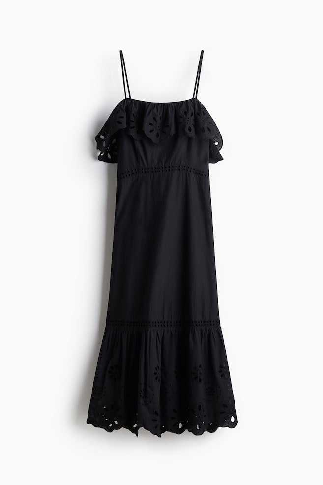 Robe en coton avec broderie anglaise - Noir/Rose poudré/Rouge - 1
