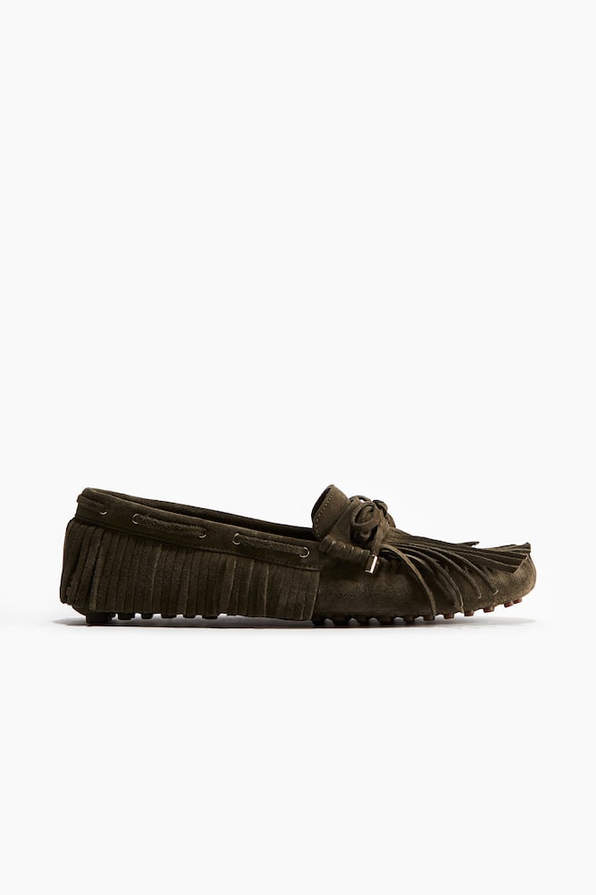Mocasines de ante con flecos - Verde caqui oscuro - 1