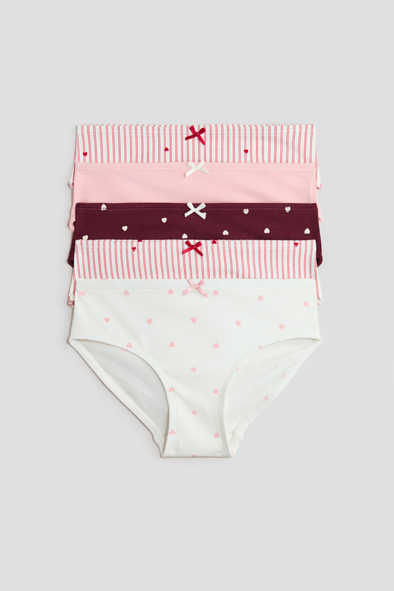 Lot de 5 culottes imprimées en coton - Rose/cœurs/Rose clair/licornes