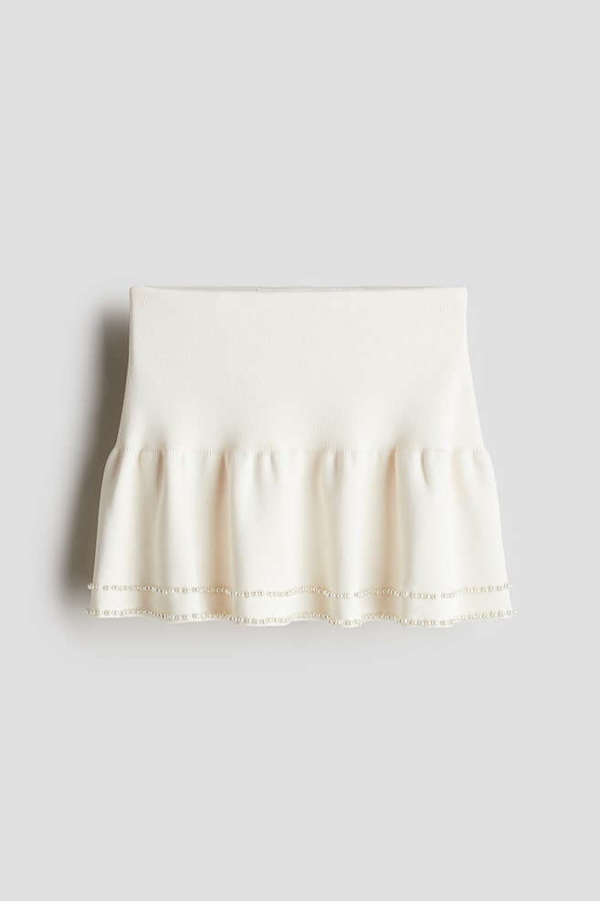 Bead-embellished knitted skirt - Cream - 1
