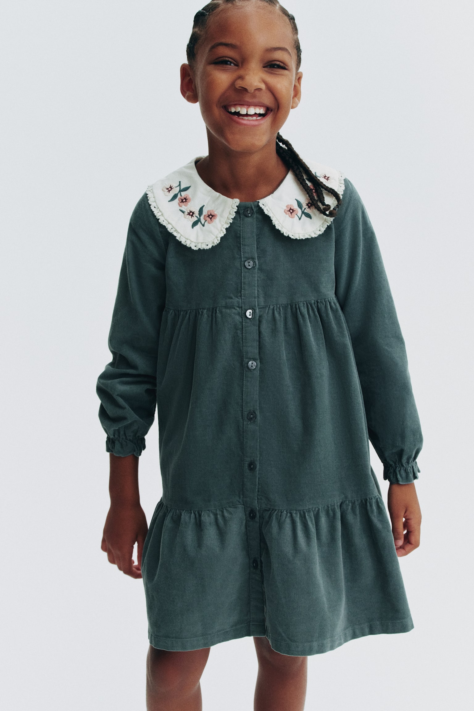 Детское платье H&M Cotton Corduroy, цвет: Пыльный зелёный — фото 4
