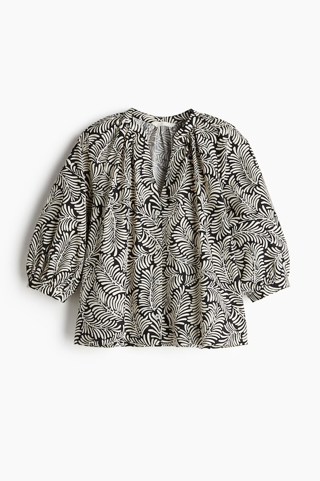 Balloon-sleeved poplin blouse - Black/patterned/Black/floral - 1