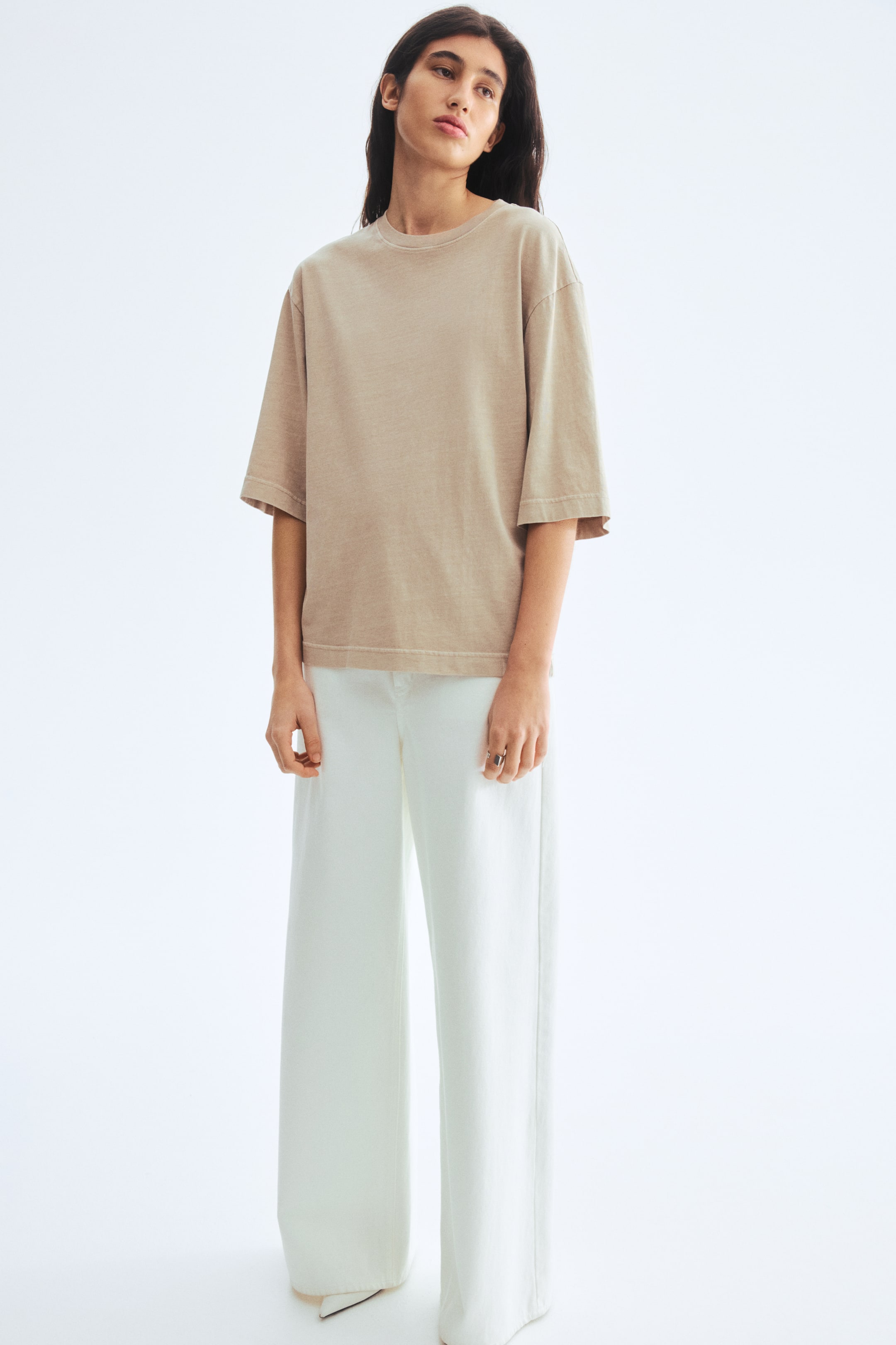 View larger image: Oversized Cotton T-Shirt - Light beige - Ladies | H&M US 1