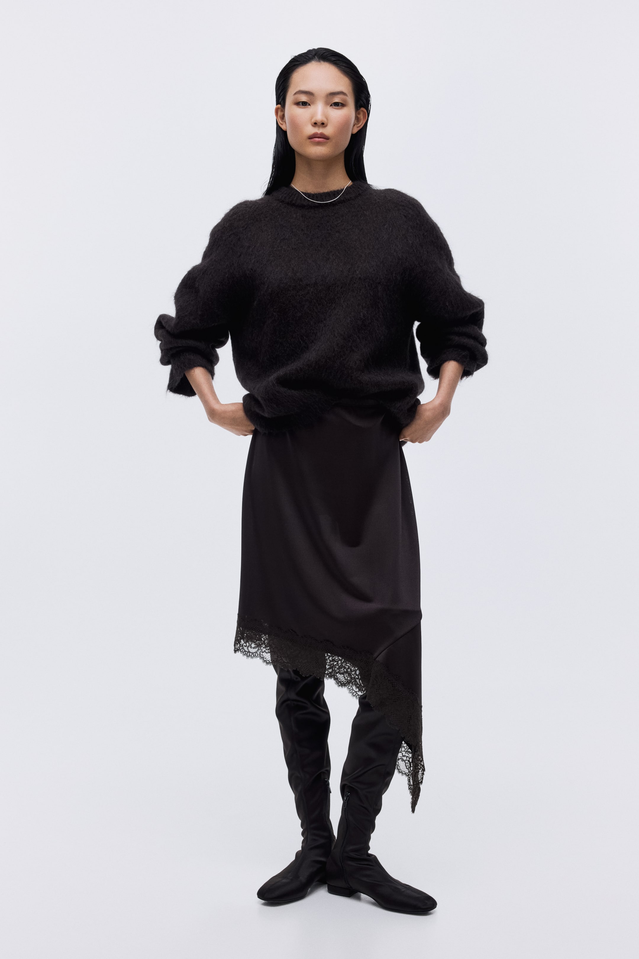 View larger image: Asymmetric Lace-Trimmed Skirt - Dark brown - Ladies | H&M US 1