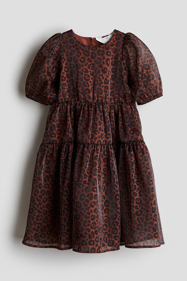 Vestido estampado de organza - Marrón/Estampado de leopardo - 1