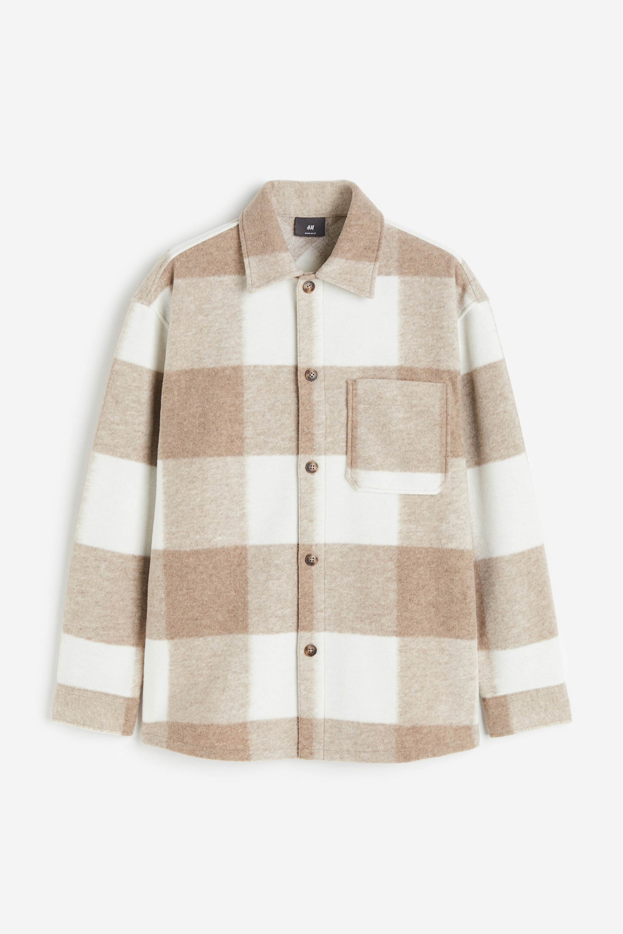 Relaxed Fit Overshirt - Long sleeve - Regular length - Beige/Checked ...