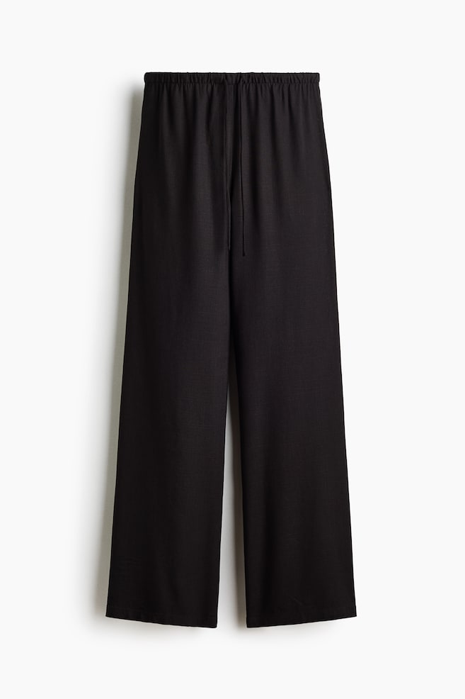 Linen-blend drawstring trousers - Black/Pale yellow - 1
