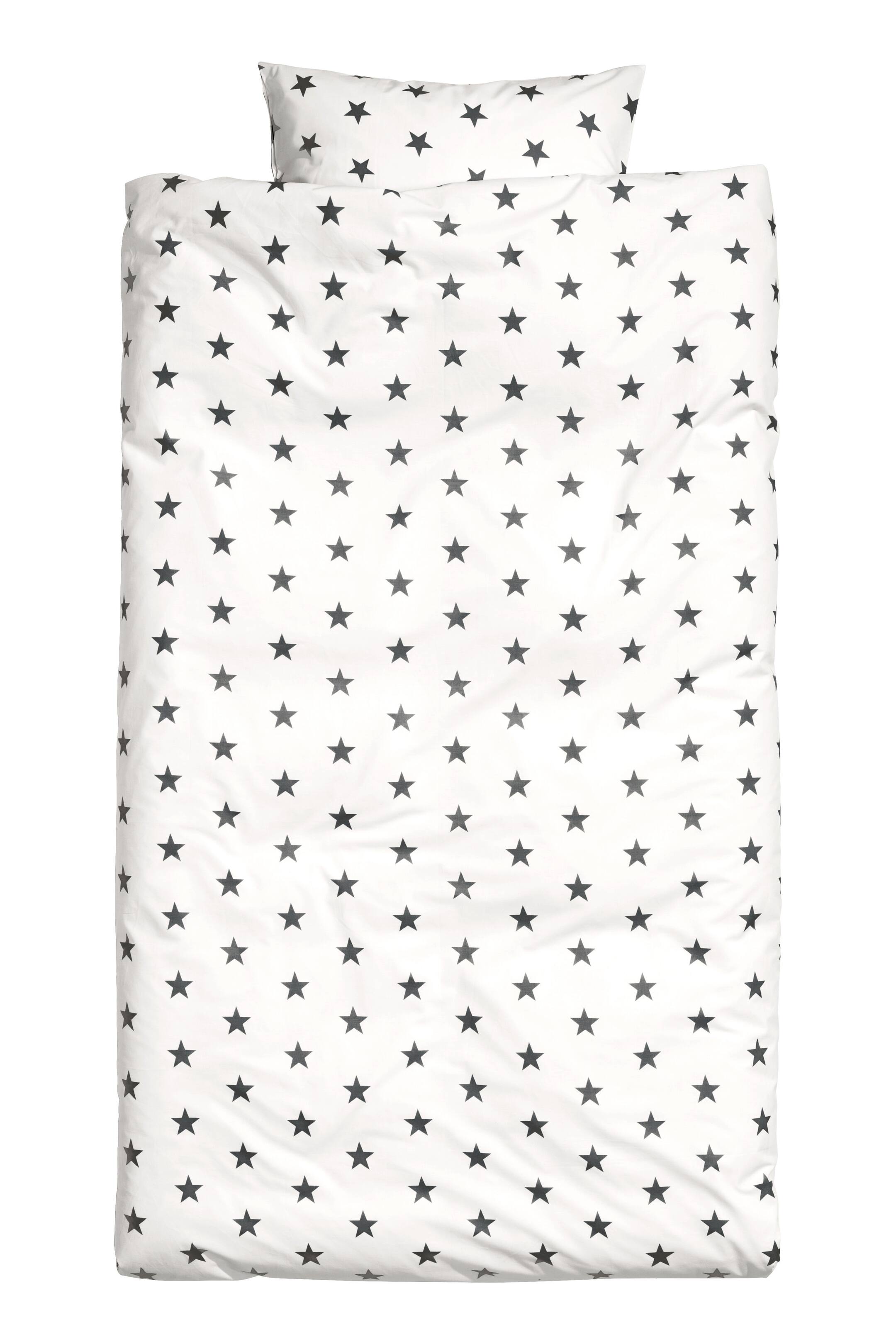 Grotere afbeelding bekijken: Dekbedset met sterrendessin - Wit/donkergrijs - HOME | H&M NL 1