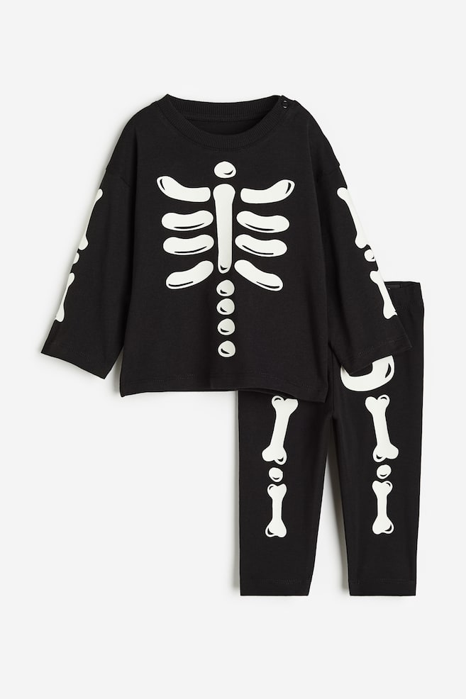 2-piece printed jersey set - Black/Skeleton - 1