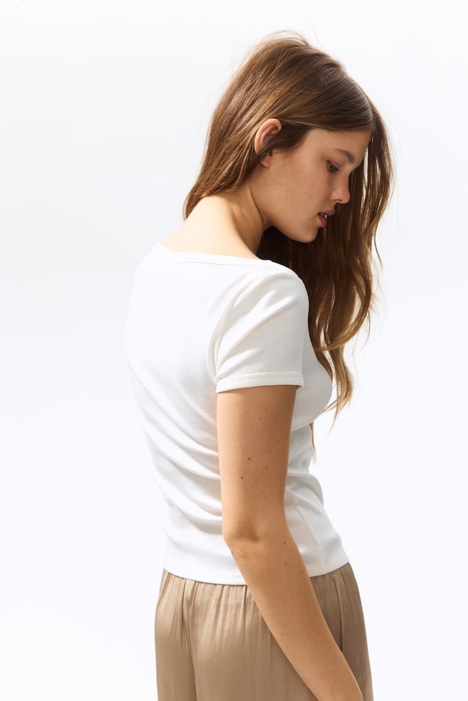 Ribbed Boat-Neck Top-White - 5
