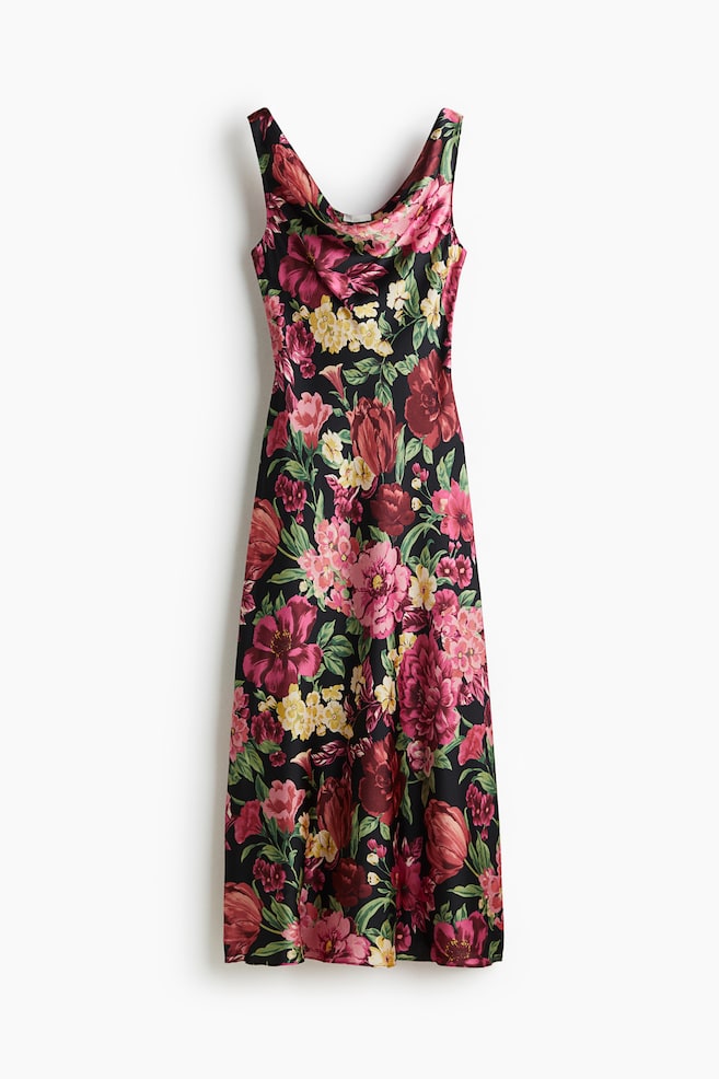 Vestido con escote drapeado - Negro/Floral - 1