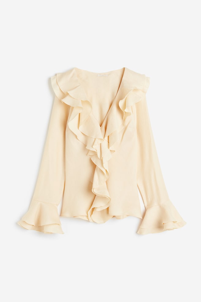 Flounce-trimmed blouse - Light beige/Black - 2