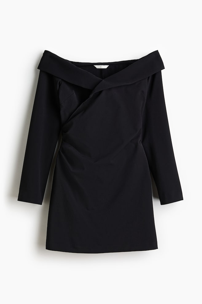 Robe épaules nues à effet croisé - Noir - 1