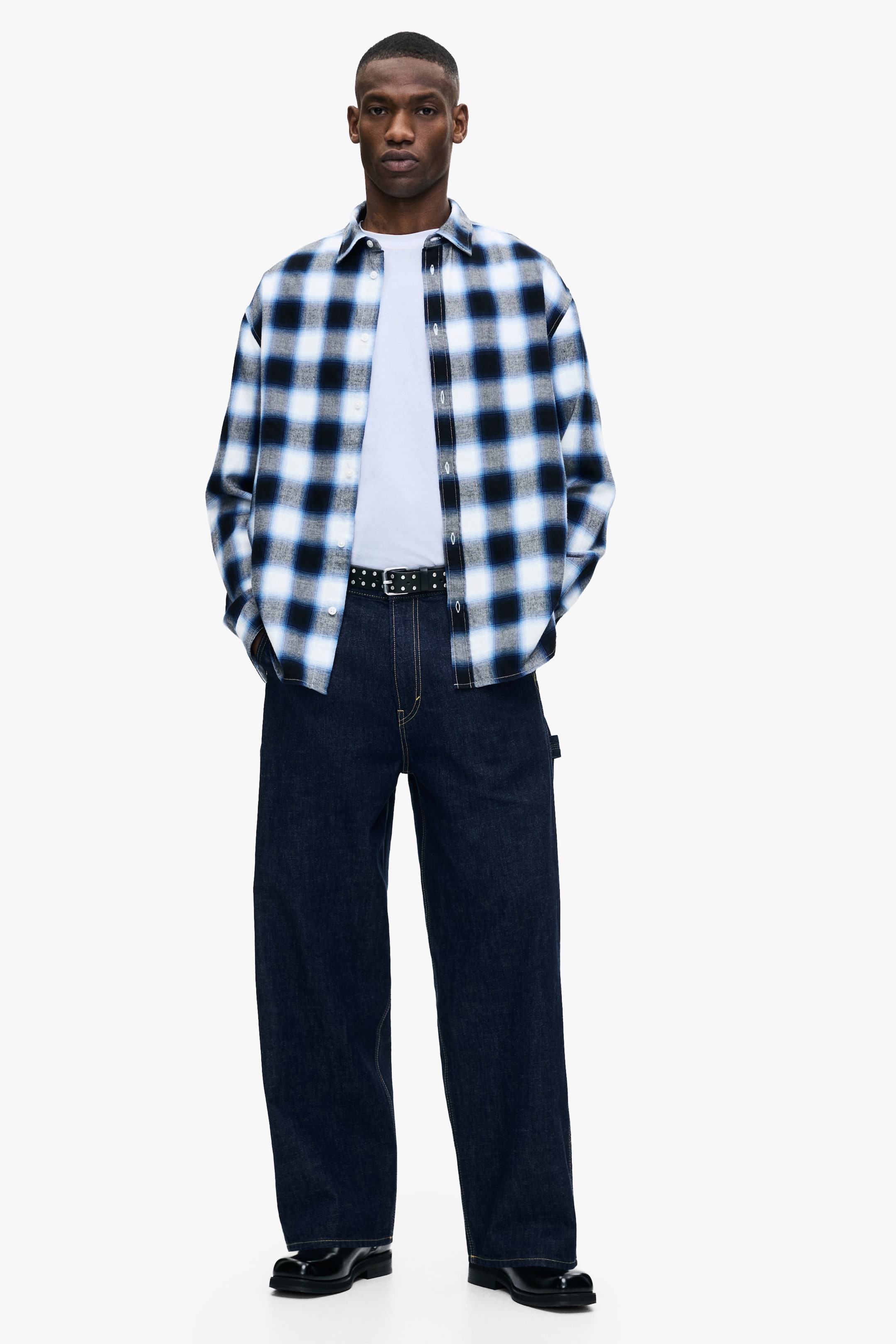 View larger image: Loose Fit Flannel shirt - Navy blue/Checked - Men | H&M IN 2