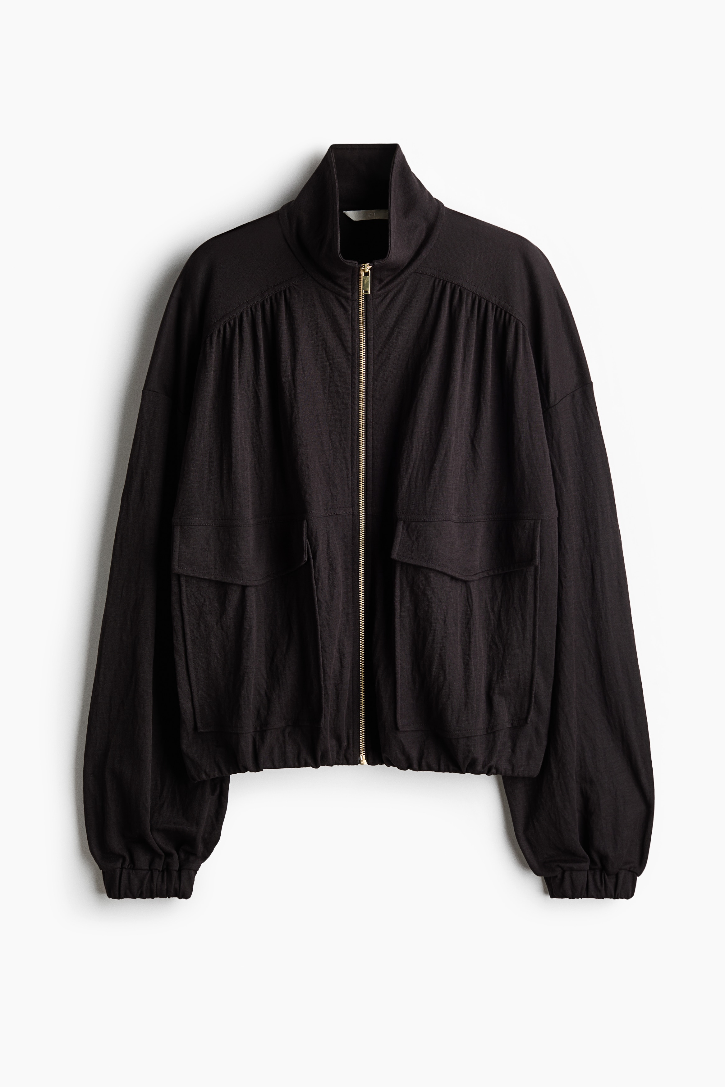 Bubble-Hem Jacket with Zipper - Dark brown