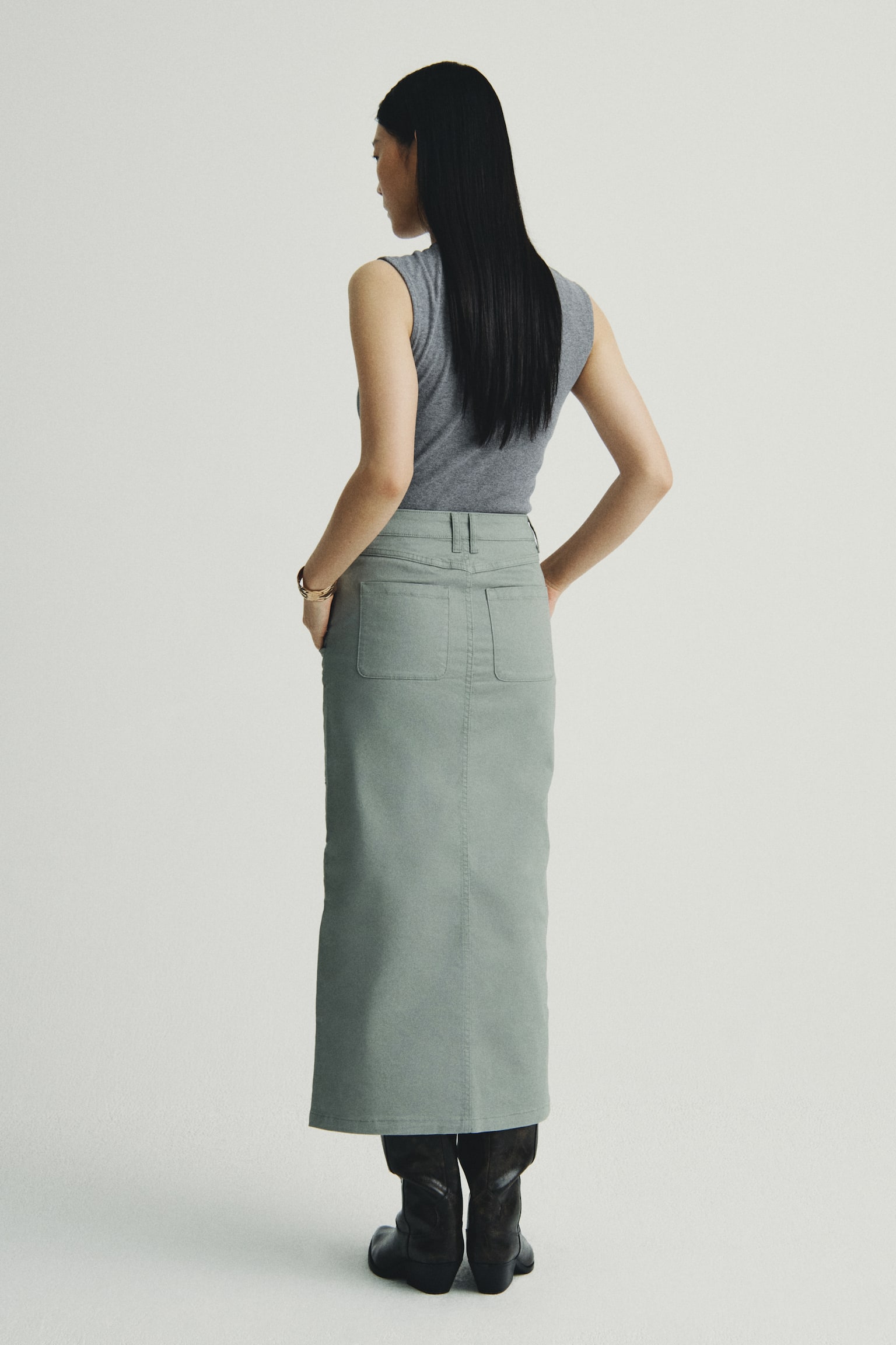 Ribbed vest top - Grey marl/Light khaki green - 3