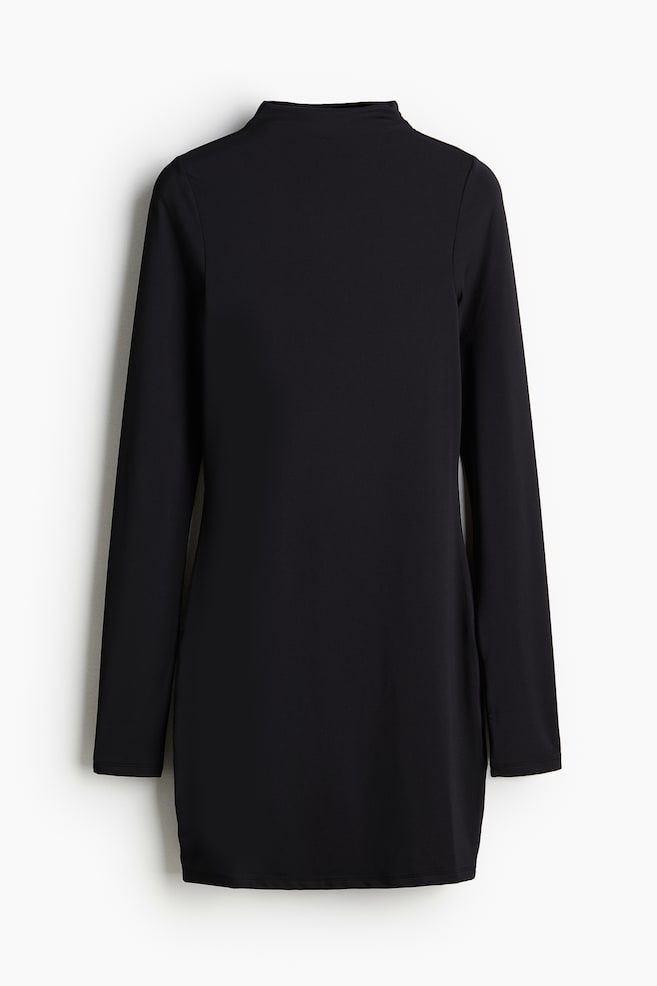 Mock Turtleneck Mini Dress - Black - 1
