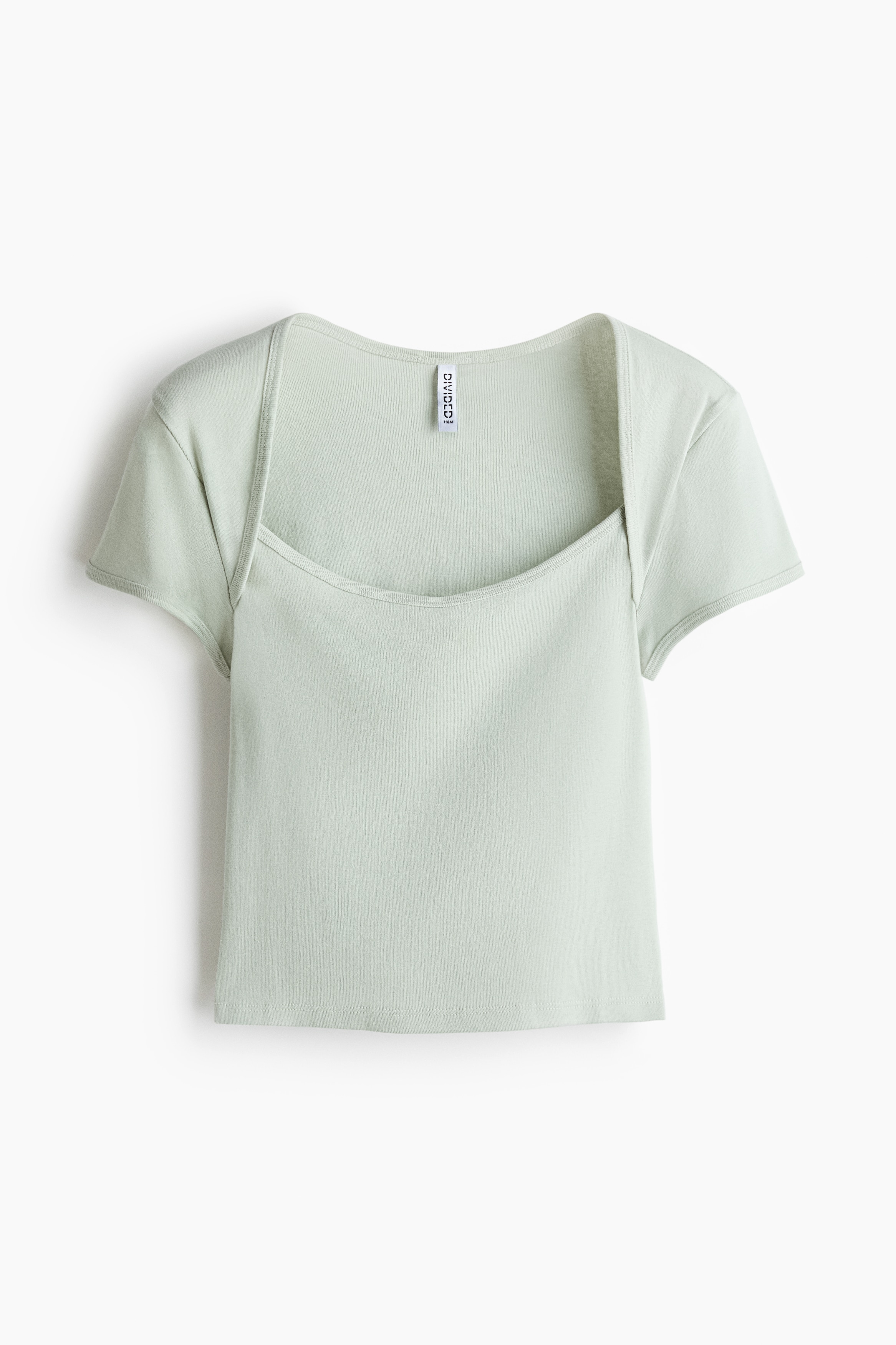Scoop-neck cotton top - Light dusty green/Dark brown/Dark blue/Light yellow