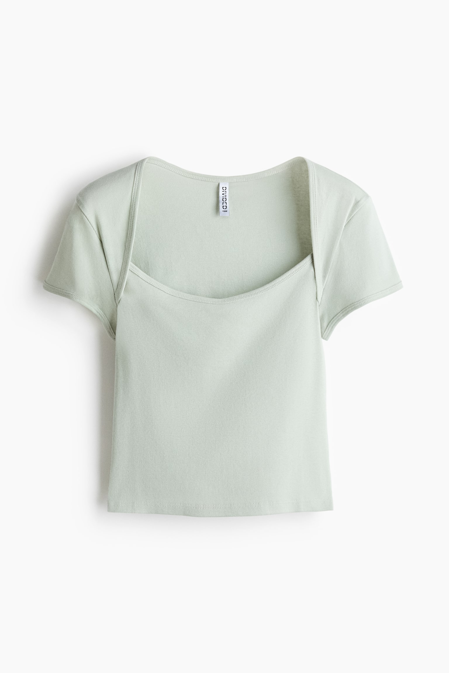 Scoop-neck cotton top - Light dusty green/Dark blue/Light yellow