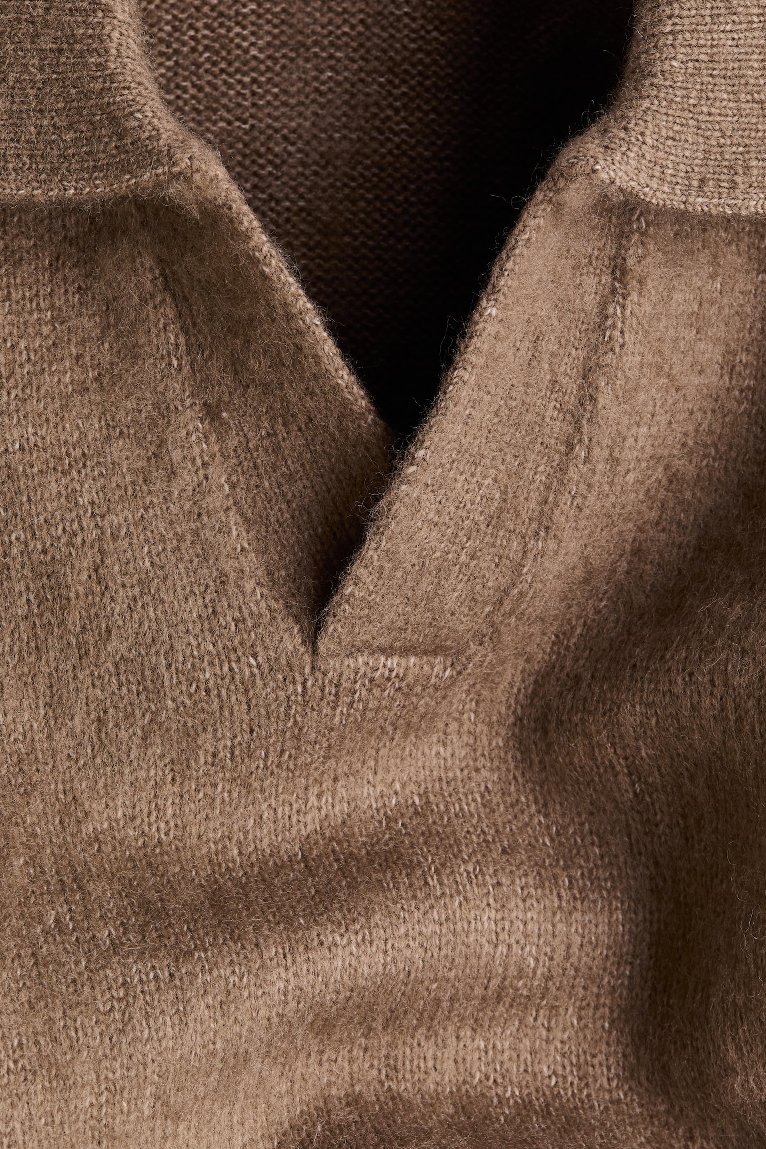 Мужской свитер H&M Relaxed-Fit Wool-Blend Polo Sweater, цвет: Тёмный бежевый — фото 7