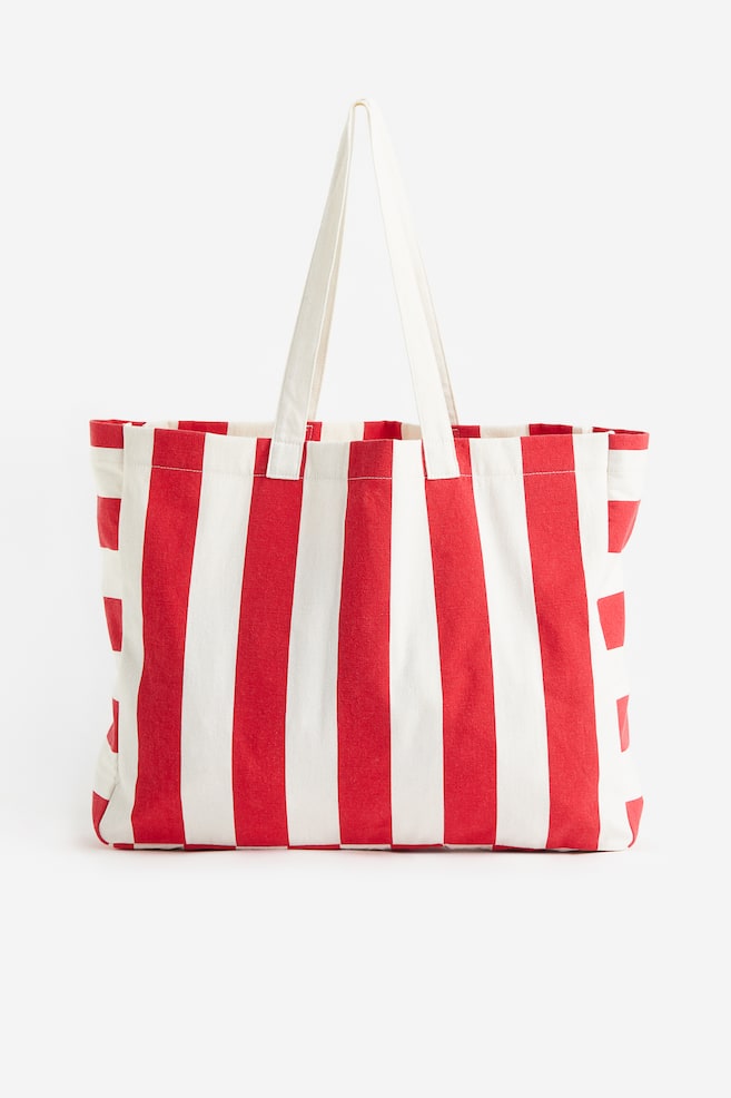 Shopper i canvas med trykk - Rød/Stripet - 1