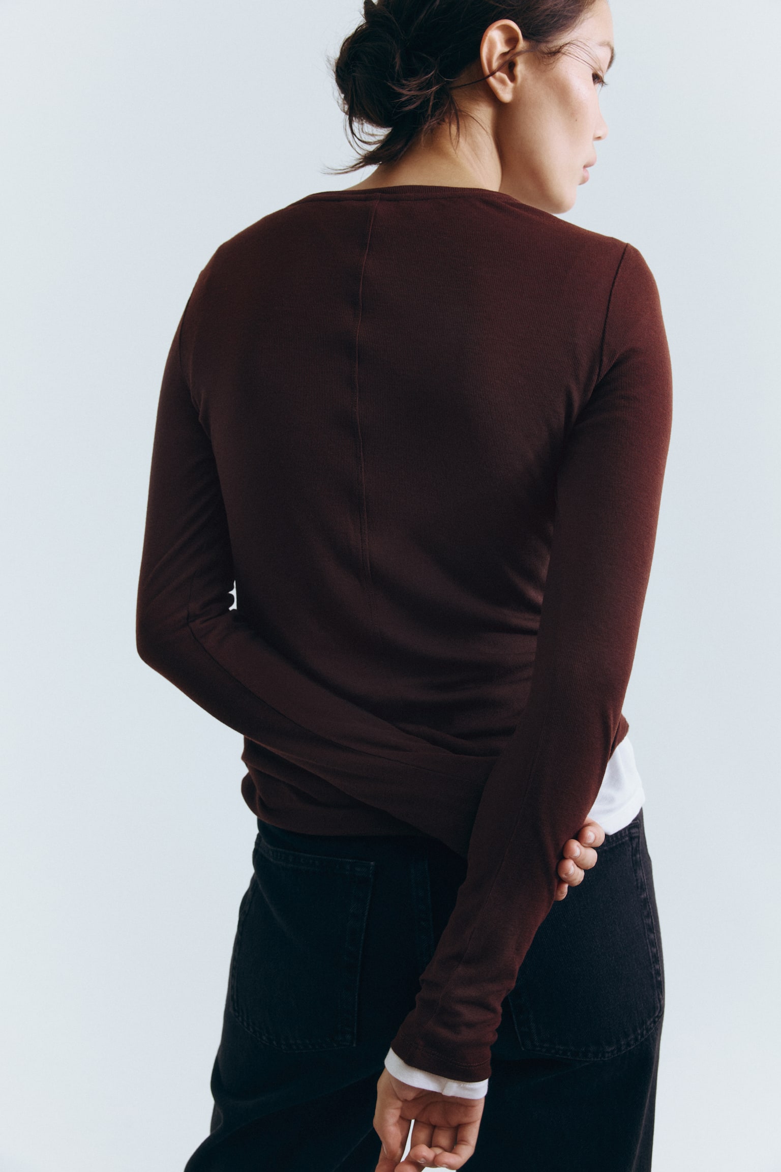 Wool-blend top - Dark brown/Black/White - 3