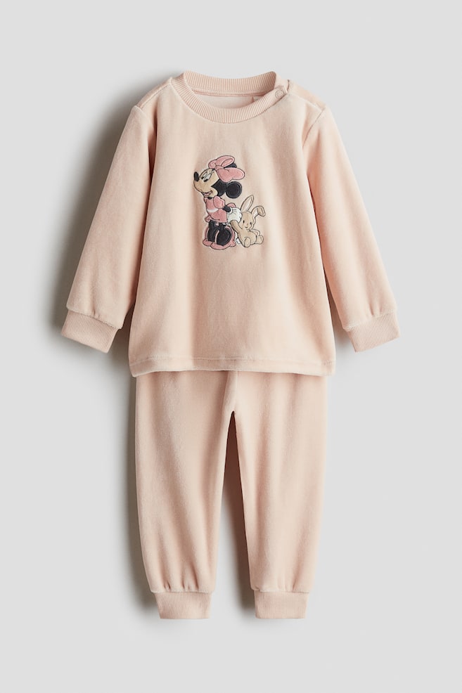 Patterned velour pyjamas - Light peach/Minnie Mouse/White/Hello Kitty/Light blue/Mickey Mouse - 1